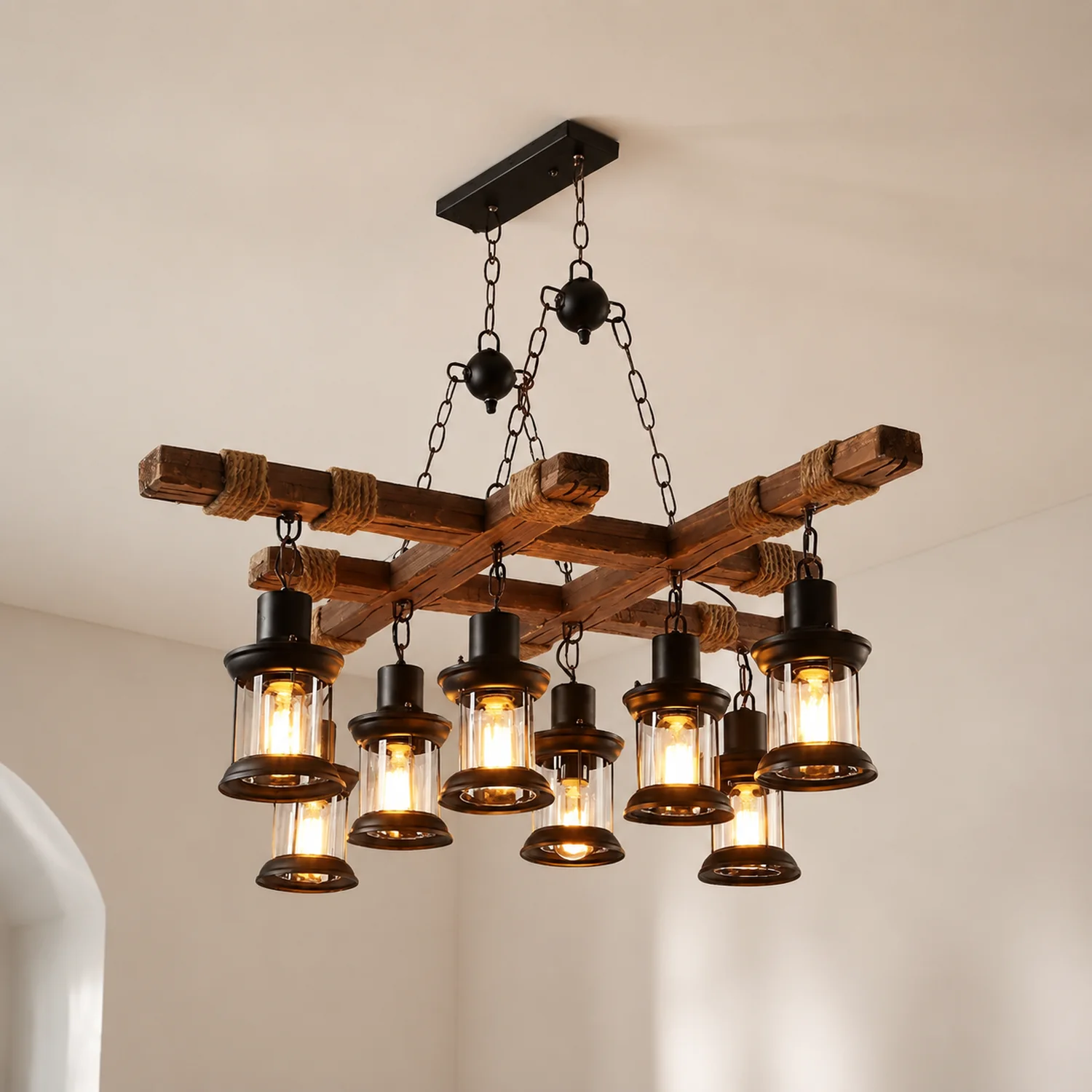 Vintage Wood Glass Chandeliers - Lumpaz