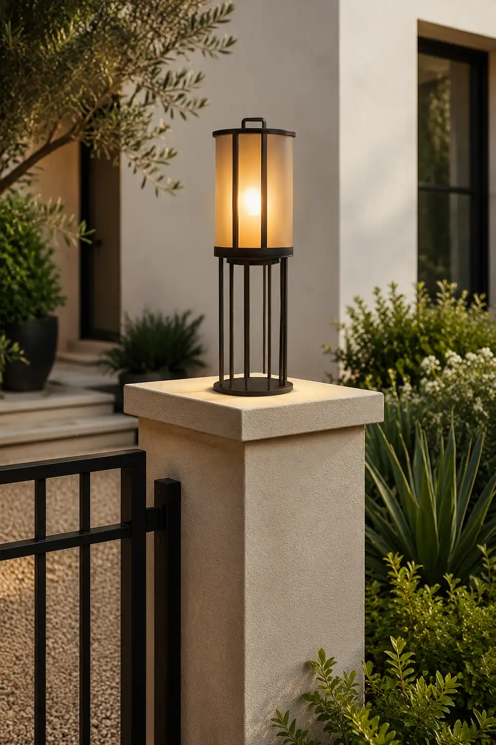 Round Pillar Acrylic Lantern Outdoor Lamp - Lumpaz