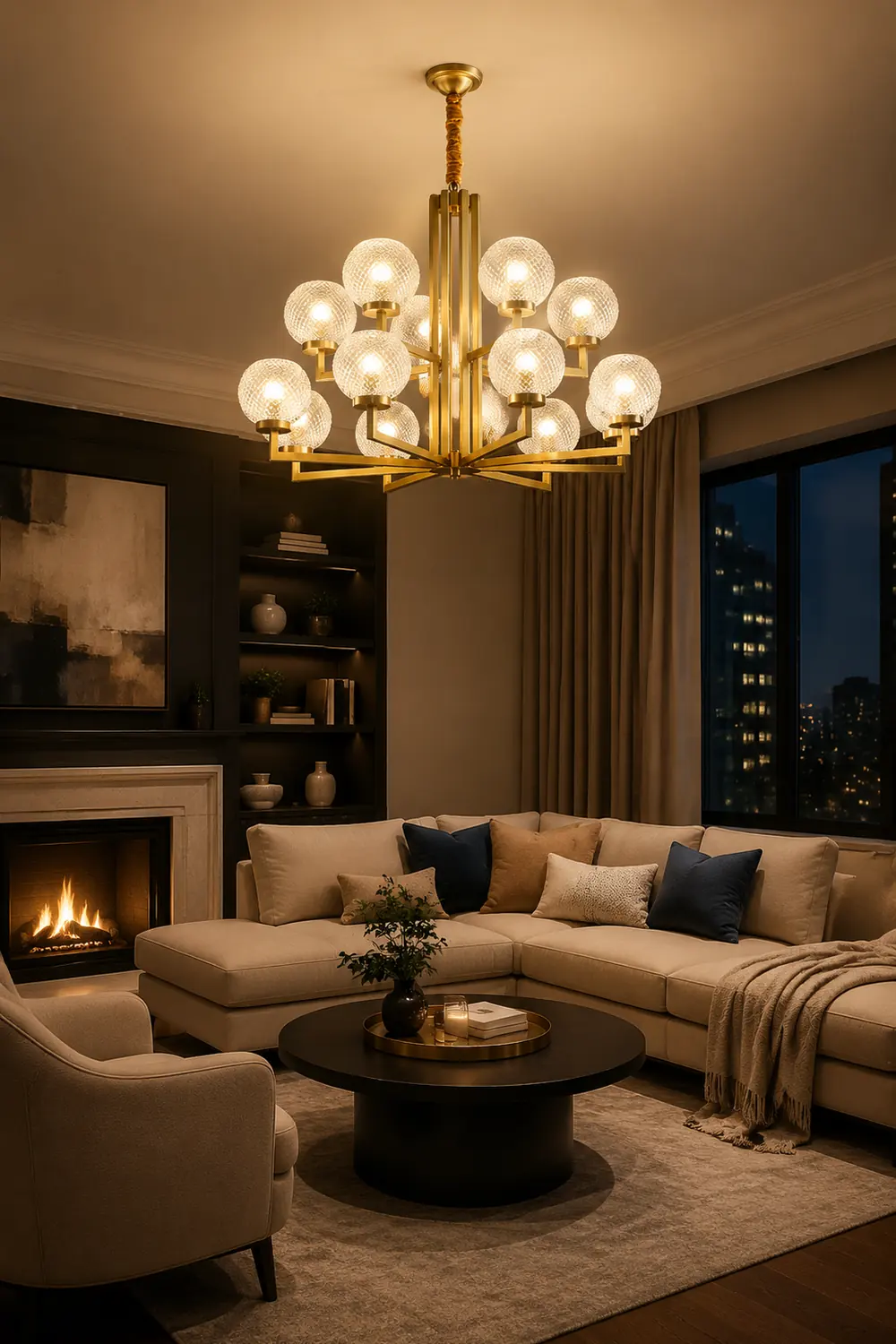 Ribbed Glass Brass Chandelier - Lumpaz