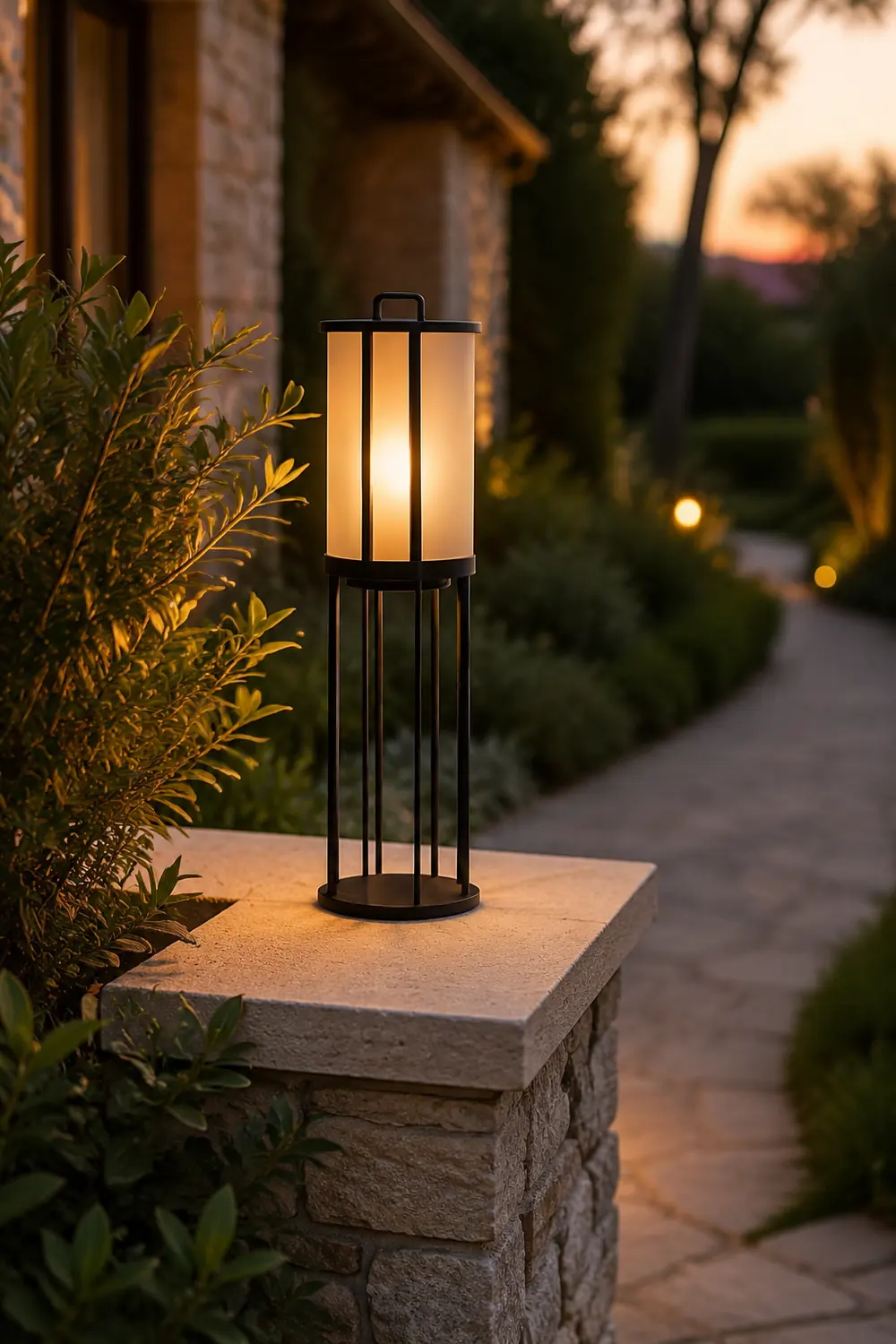 Round Pillar Acrylic Lantern Outdoor Lamp - Lumpaz