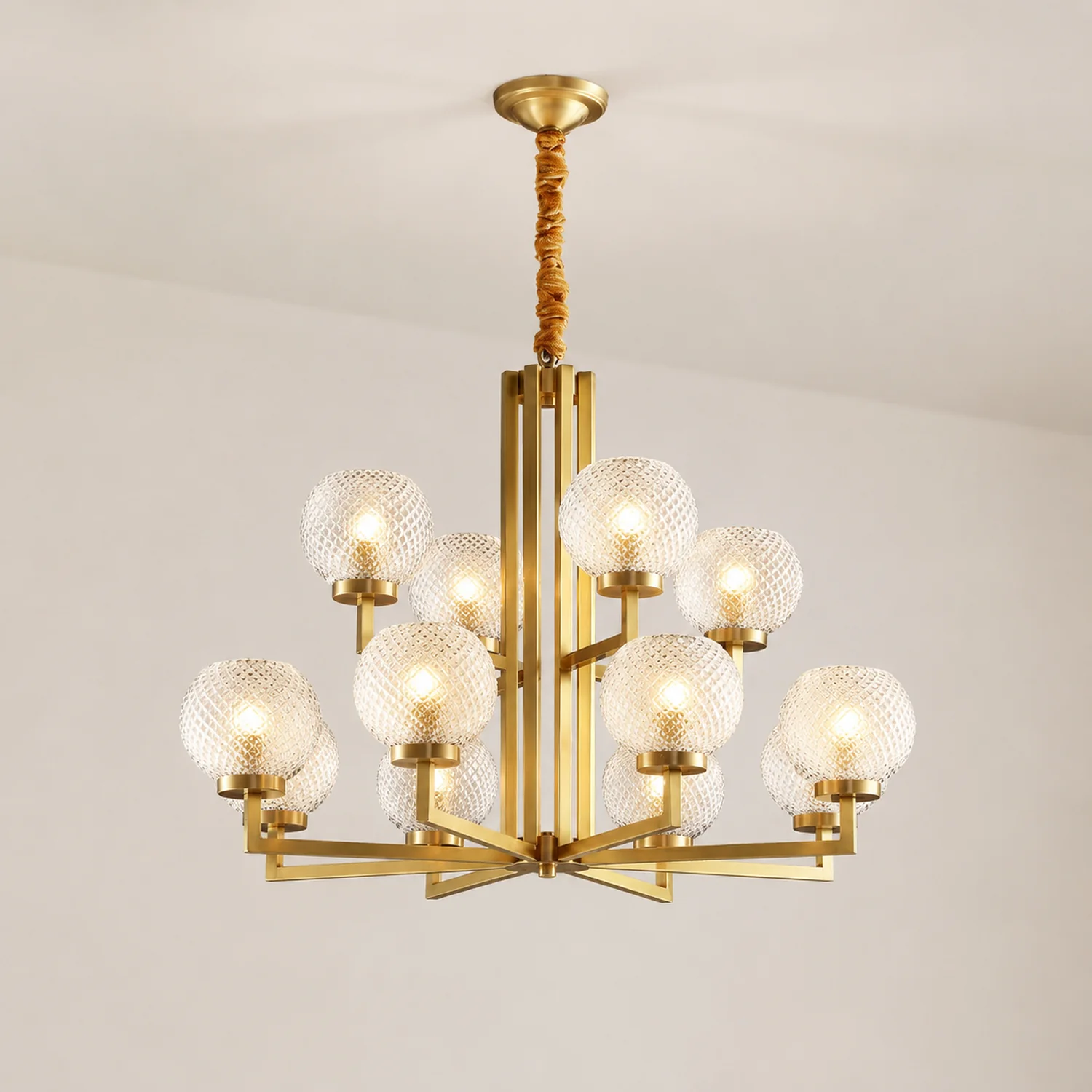 Ribbed Glass Brass Chandelier - Lumpaz