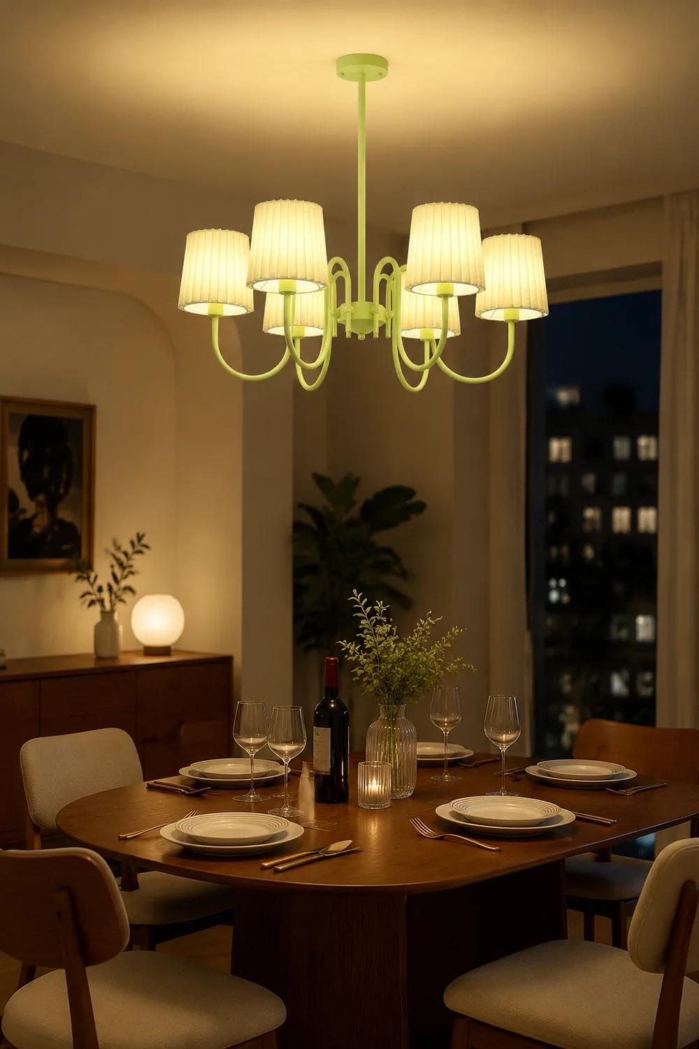 Pleated Fabric Matcha Chandelier - Lumpaz