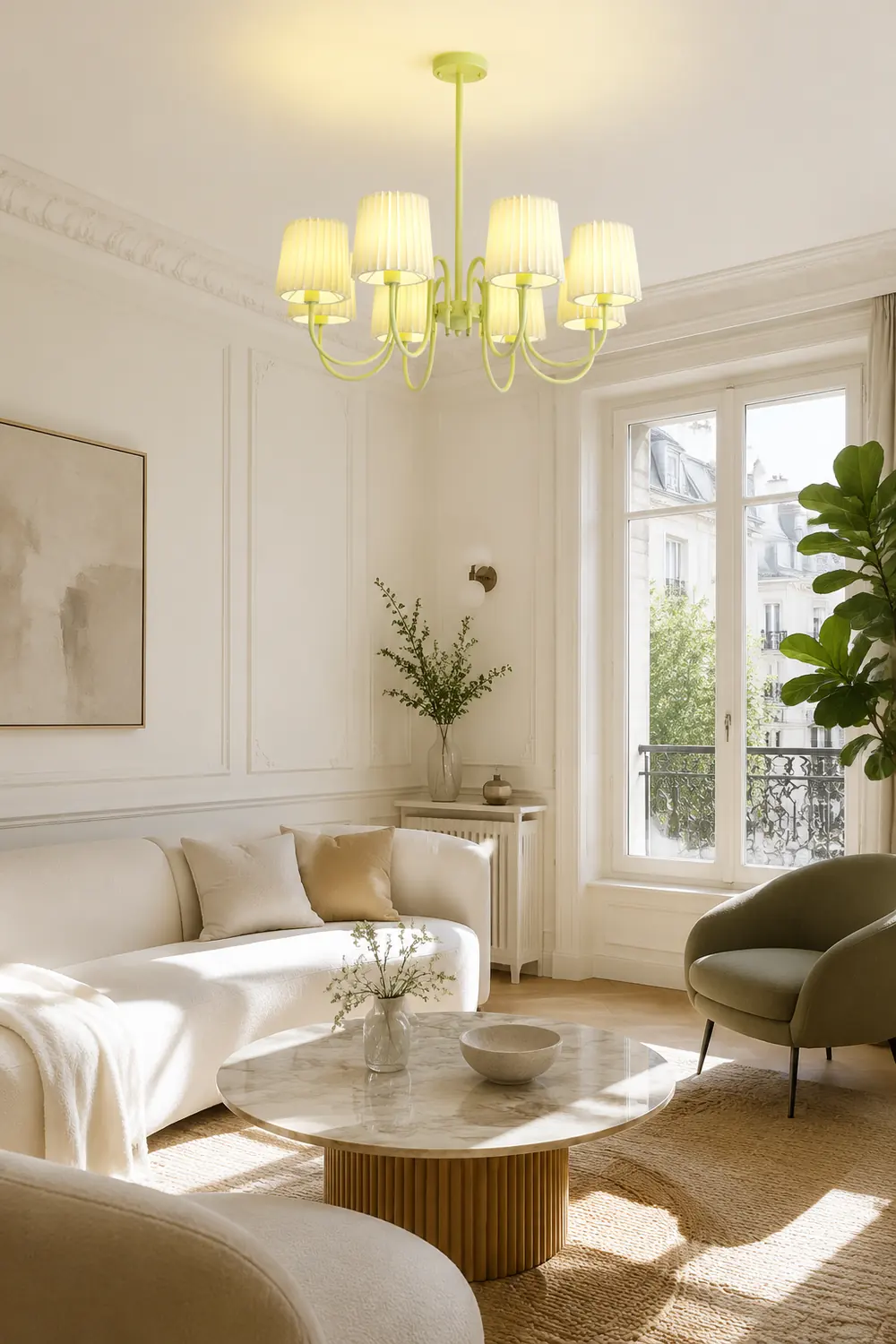 Pleated Fabric Matcha Chandelier - Lumpaz