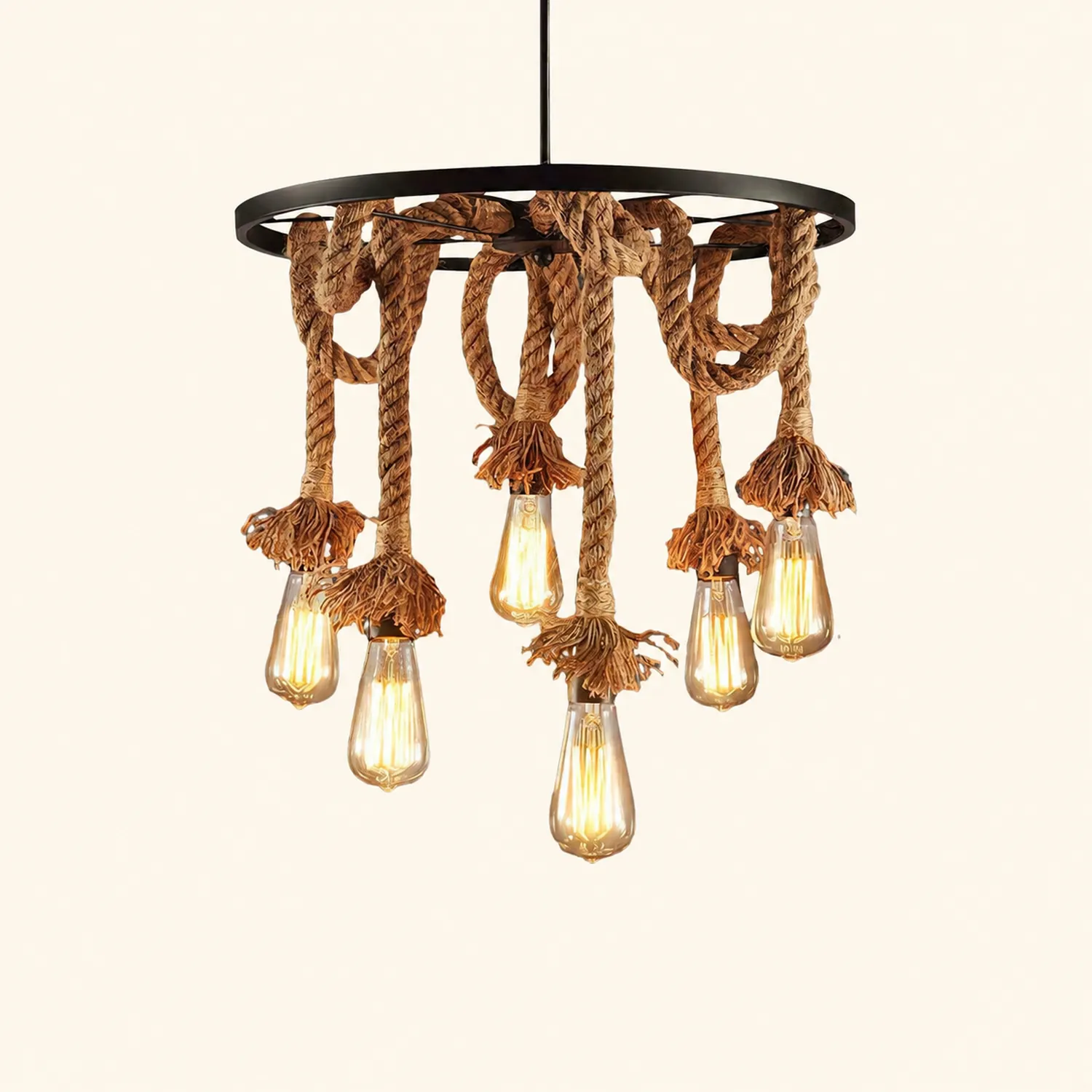 Hemp Rope Industrial Six Head Chandelier - Lumpaz