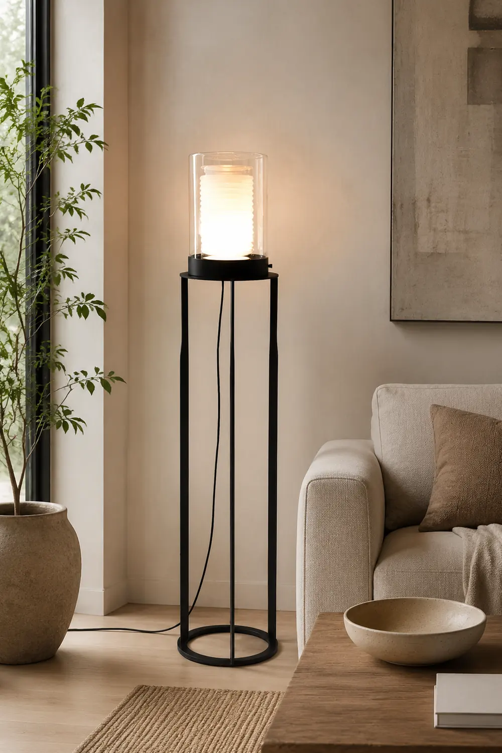 Dual Cylinder Glass Floor Lamp - Lumpaz