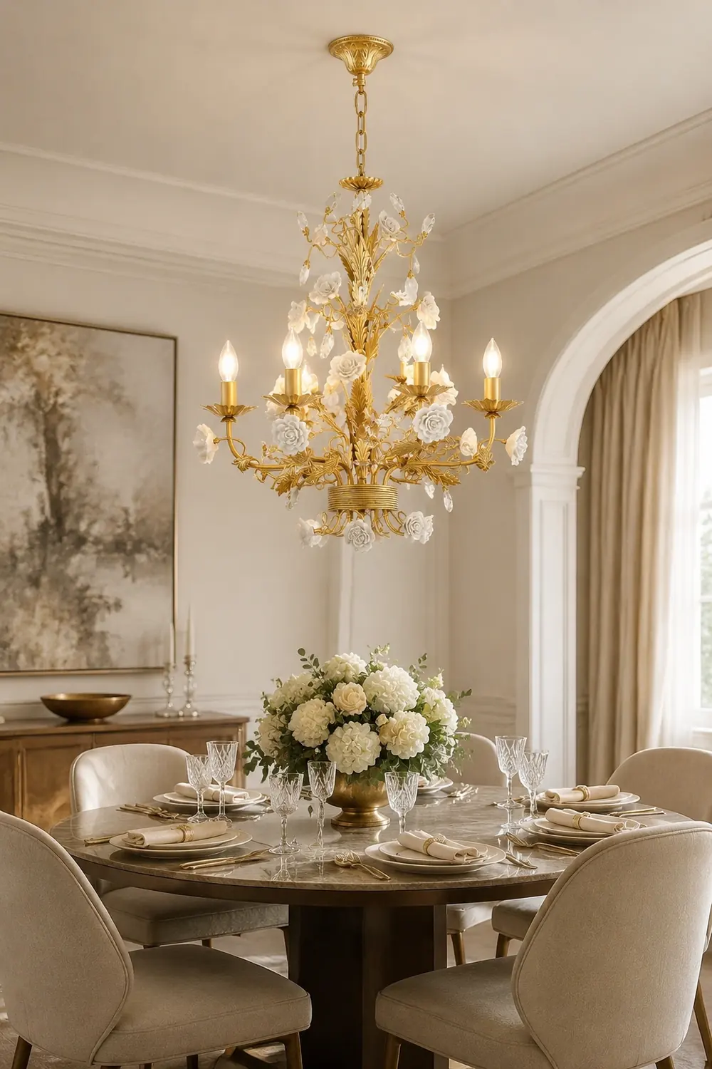 White Rose Crystal Chandelier - Lumpaz