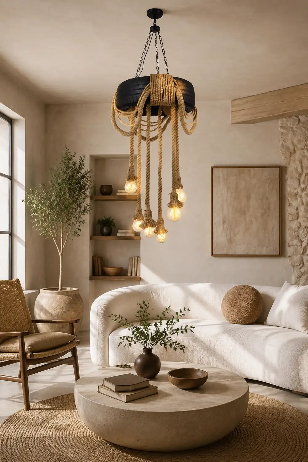 Hemp Rope Industrial Tire Chandelier - Lumpaz