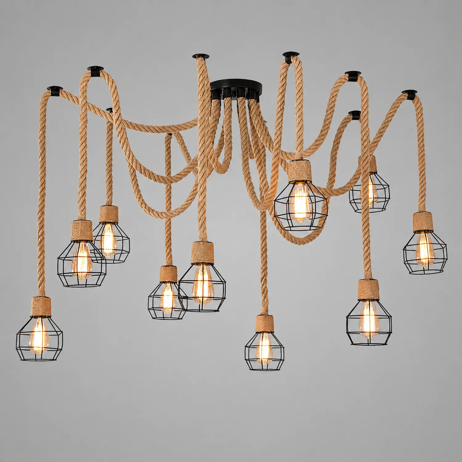 Hemp Rope Scattered Flower Chandelier - Lumpaz