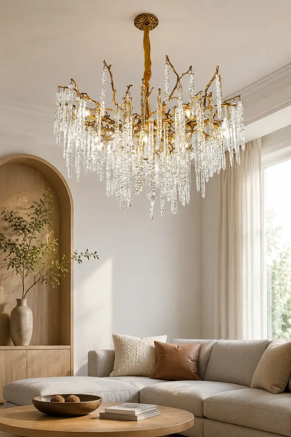 Crystal Icicles Branch Brass Chandelier - Lumpaz