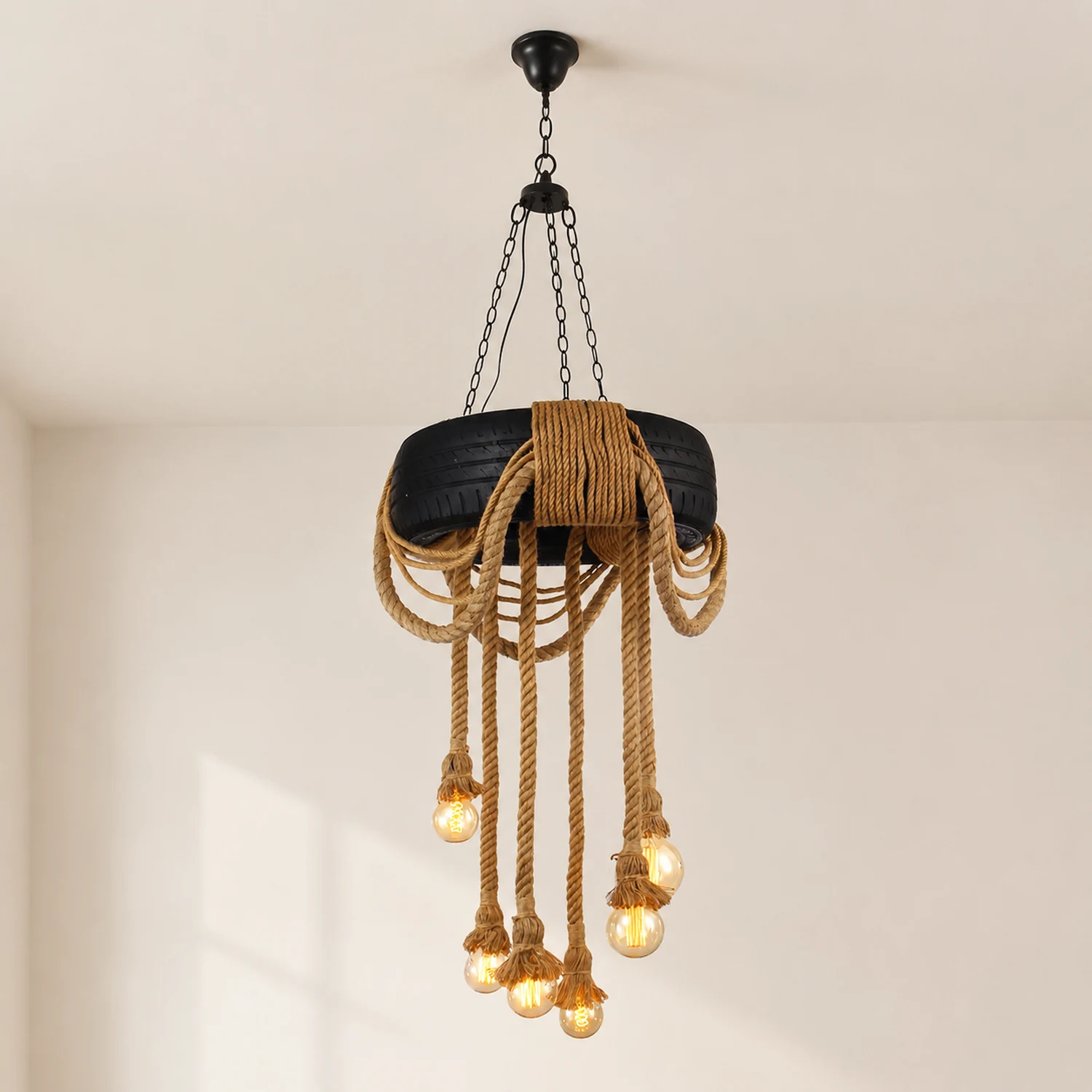 Hemp Rope Industrial Tire Chandelier - Lumpaz