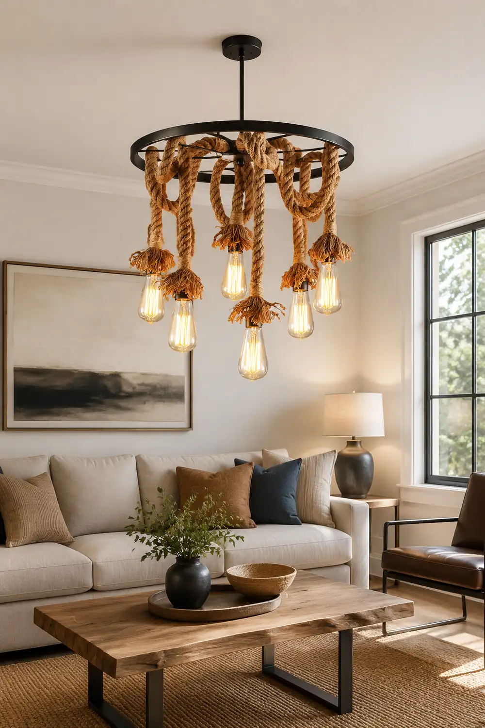 Hemp Rope Industrial Six Head Chandelier - Lumpaz