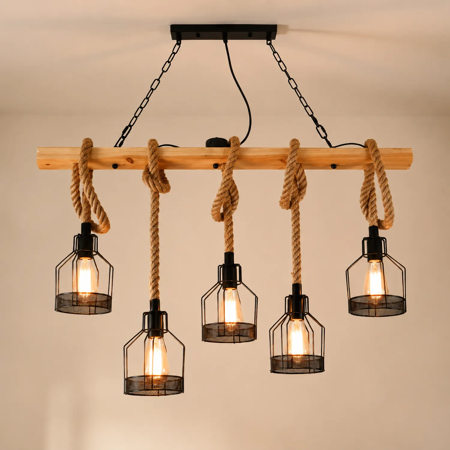 Hemp Rope Industrial Grenade Chandelier - Lumpaz