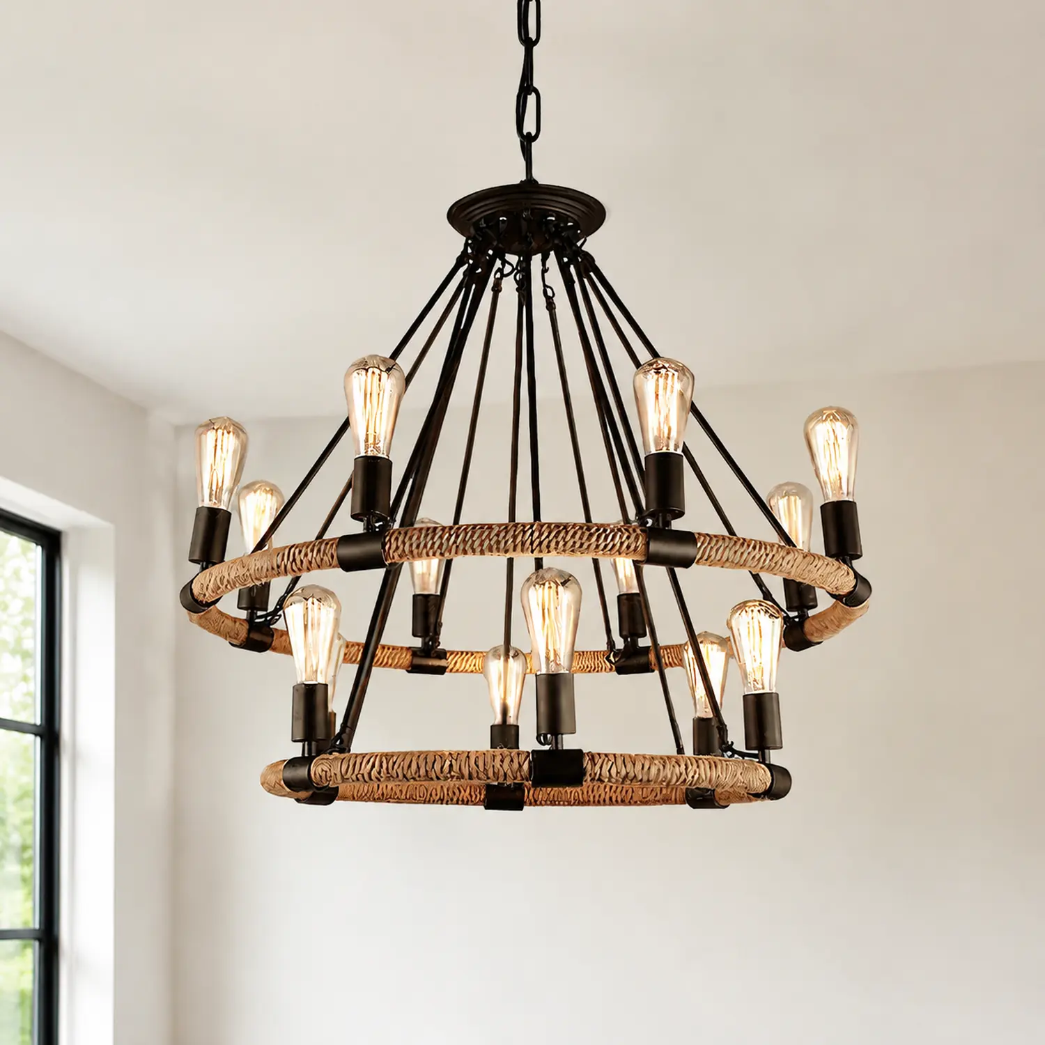 Hemp Rope Industrial Large Circle Chandelier - Lumpaz