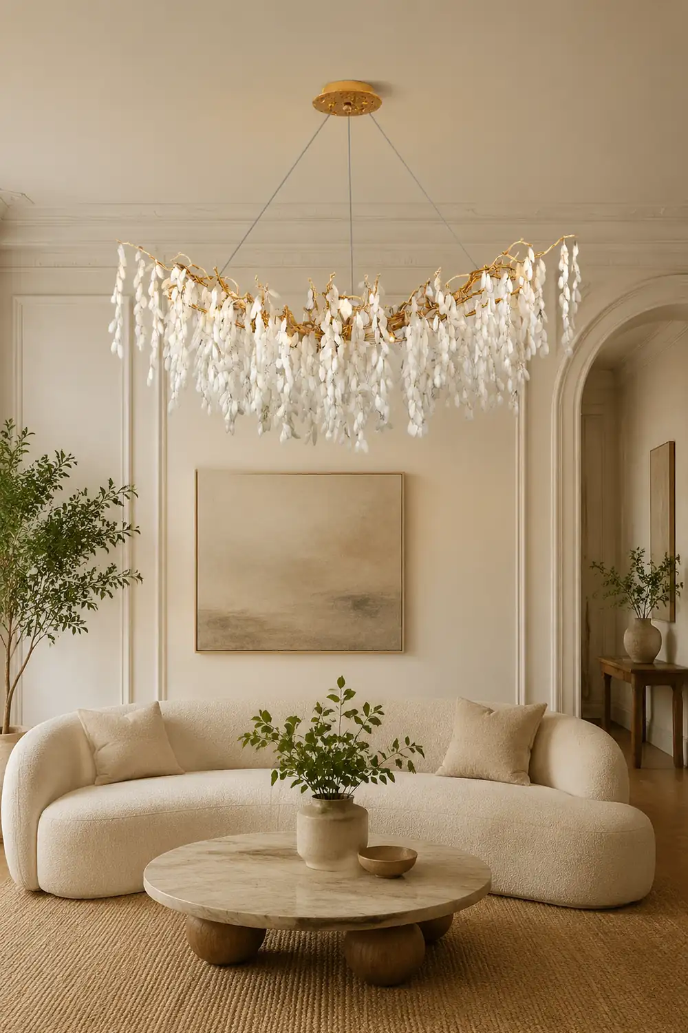 White Jade Branch Brass Chandelier - Lumpaz