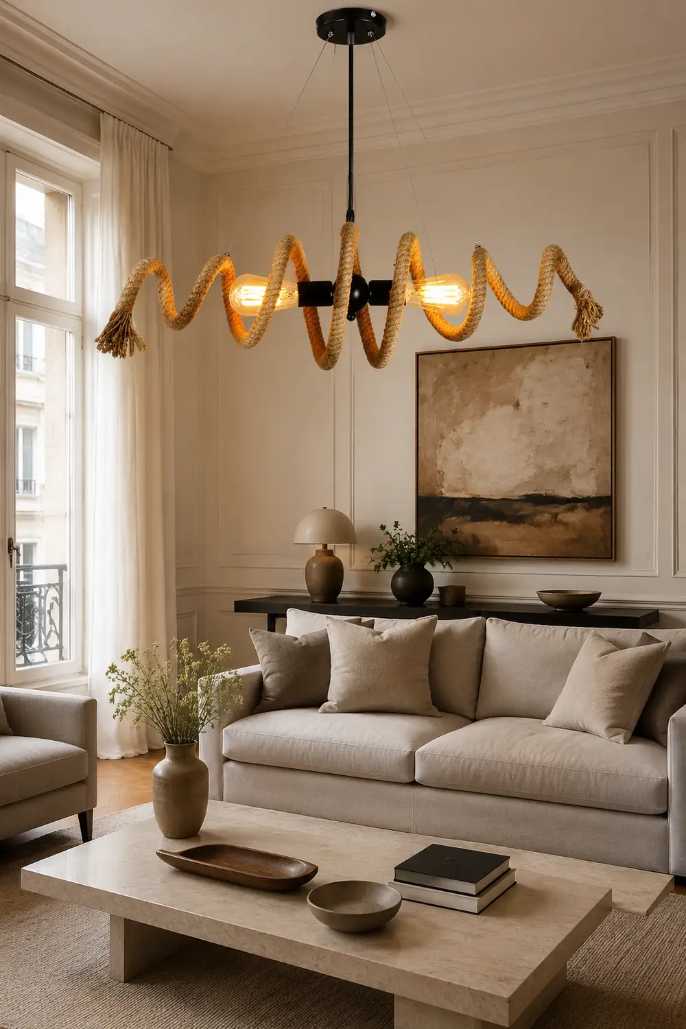 Hemp Rope Industrial Spiral Chandelier - Lumpaz