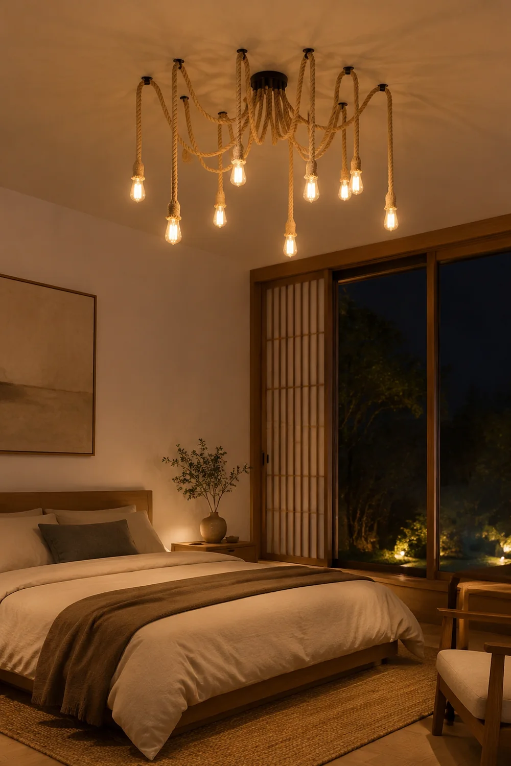 Hemp Rope Scattered Flower Chandelier - Lumpaz