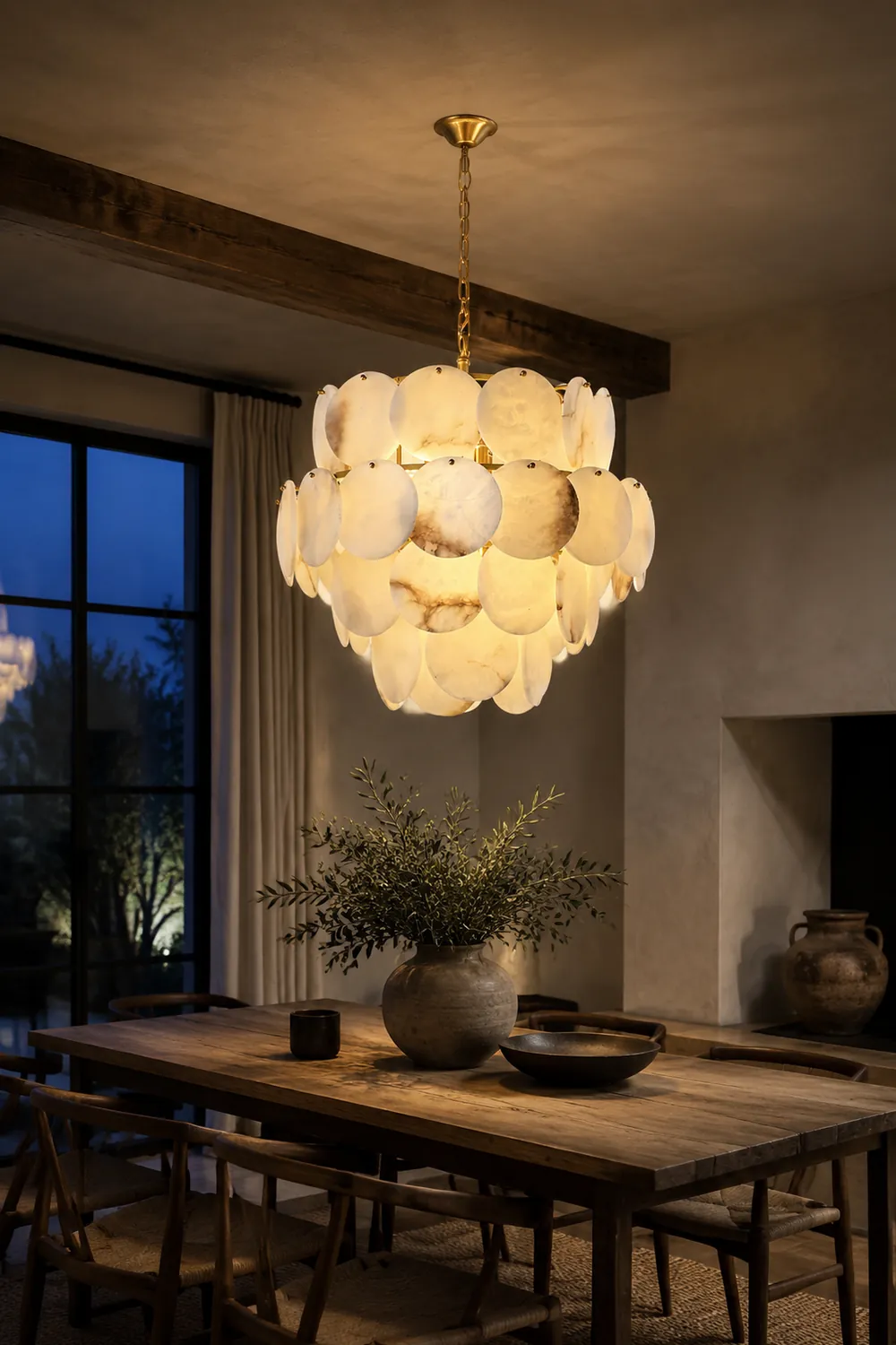 Alabaster Shell Brass Chandelier - Lumpaz