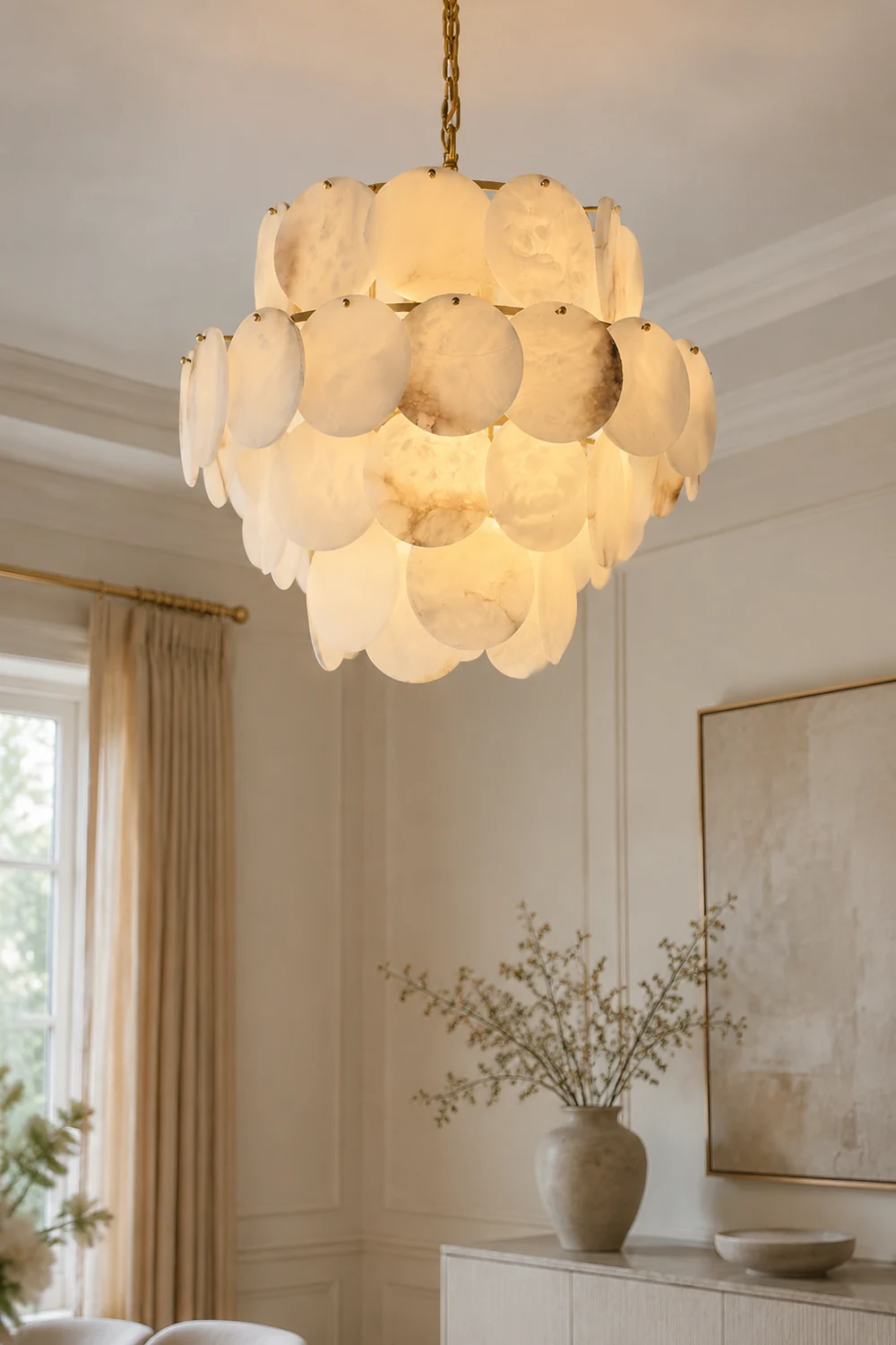 Alabaster Shell Brass Chandelier - Lumpaz