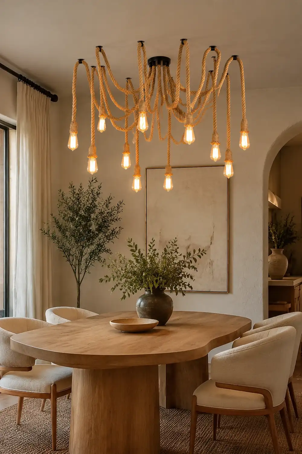 Hemp Rope Scattered Flower Chandelier - Lumpaz