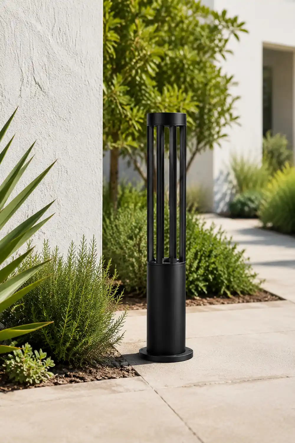 Black Cylindrical Garden Outdoor Light with Solar Panel - Lumpaz