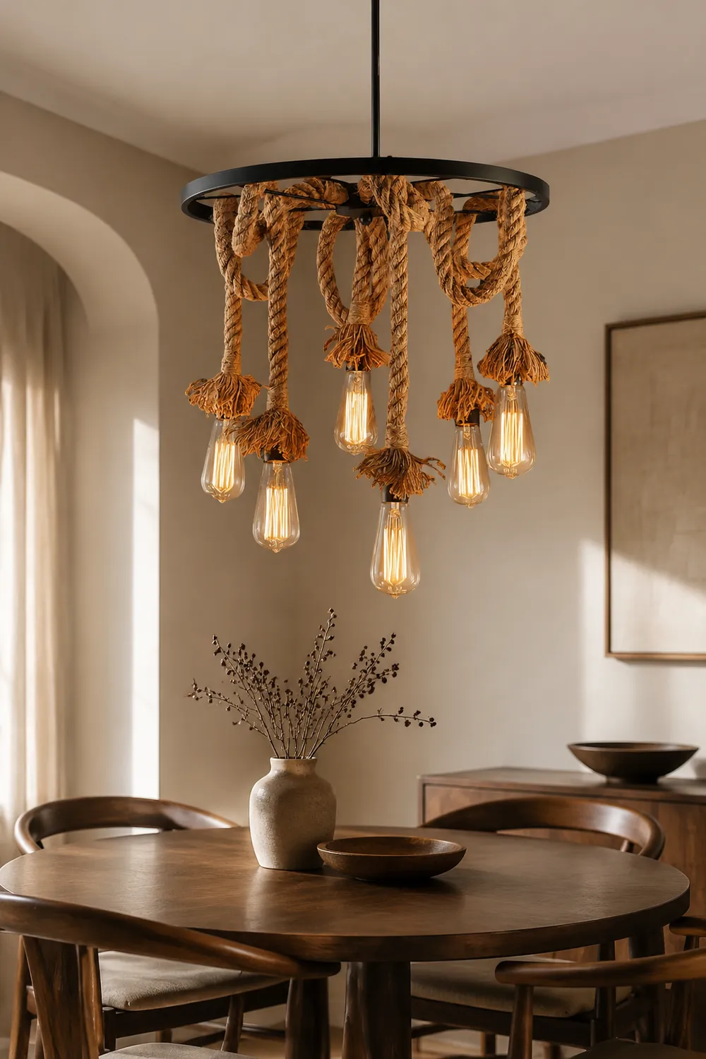 Hemp Rope Industrial Six Head Chandelier - Lumpaz