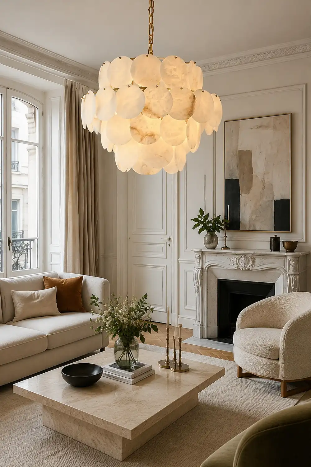 Alabaster Shell Brass Chandelier - Lumpaz