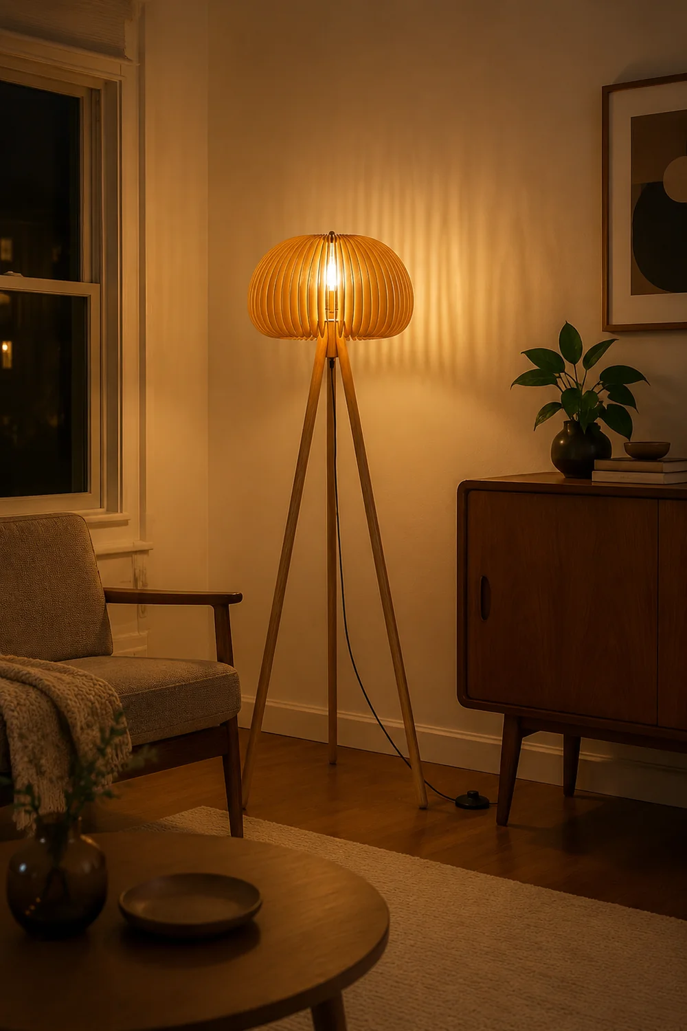 Wooden Pumpkin Floor Lamp - Lumpaz
