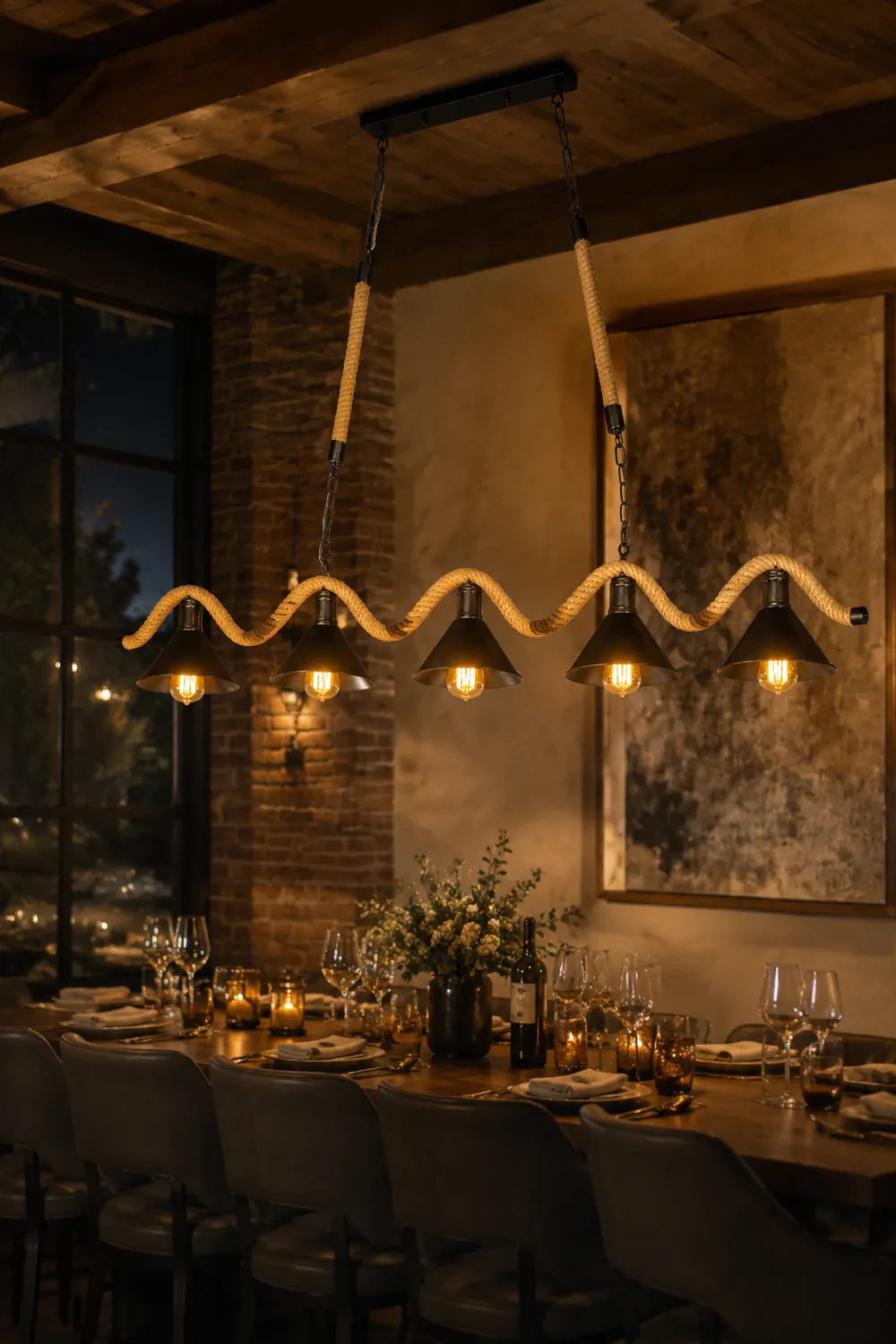 Hemp Rope Industrial Wave Chandelier - Lumpaz