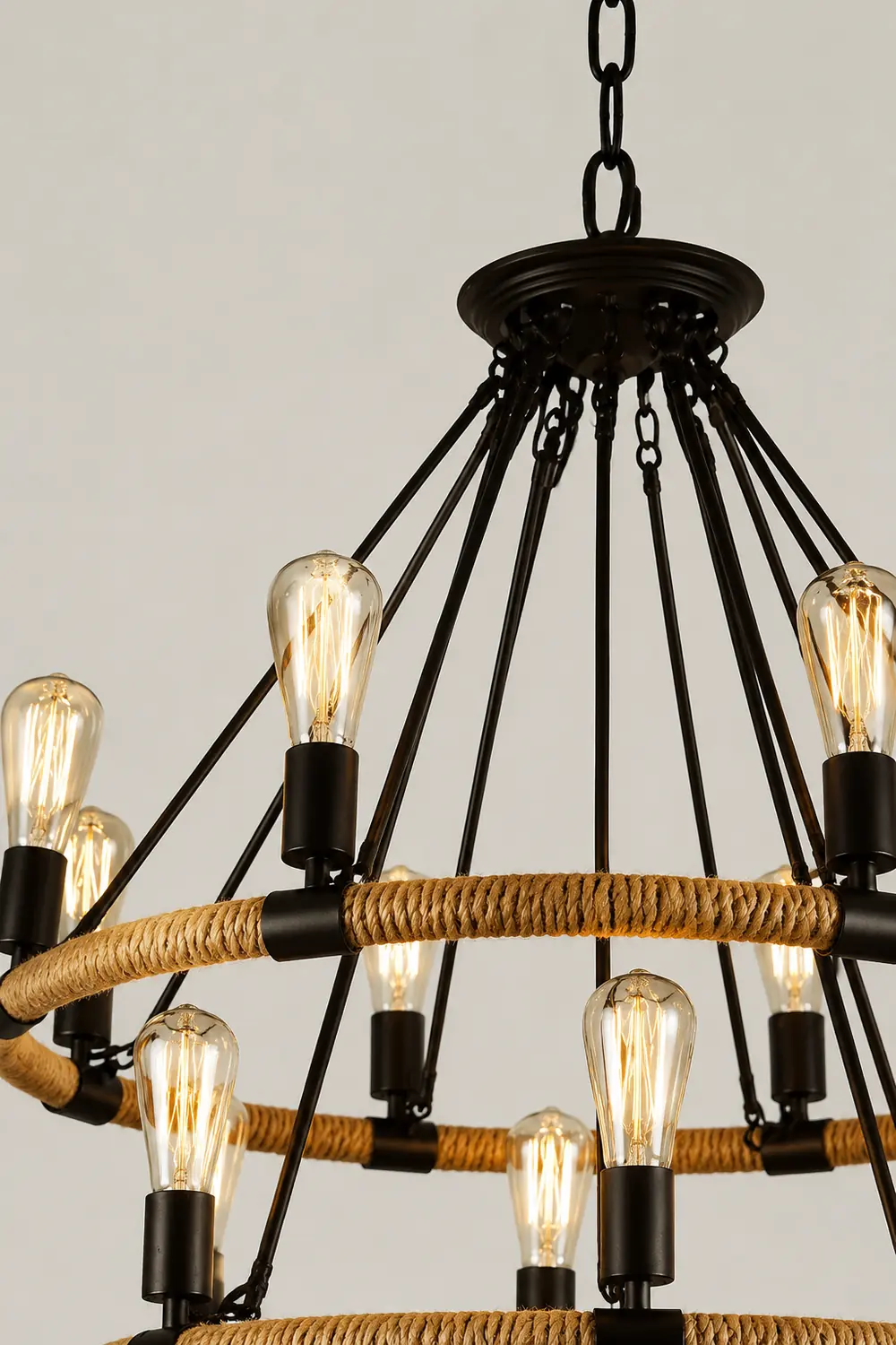 Hemp Rope Industrial Large Circle Chandelier - Lumpaz