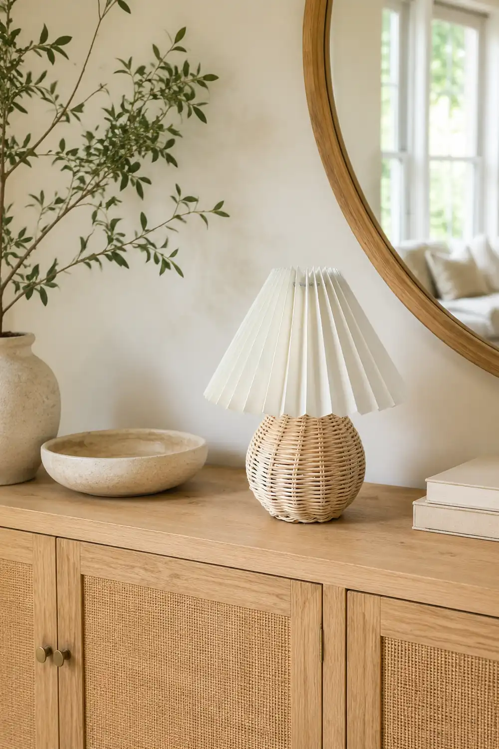Rattan Pleated Built-in Battery Table lamp - Lumpaz