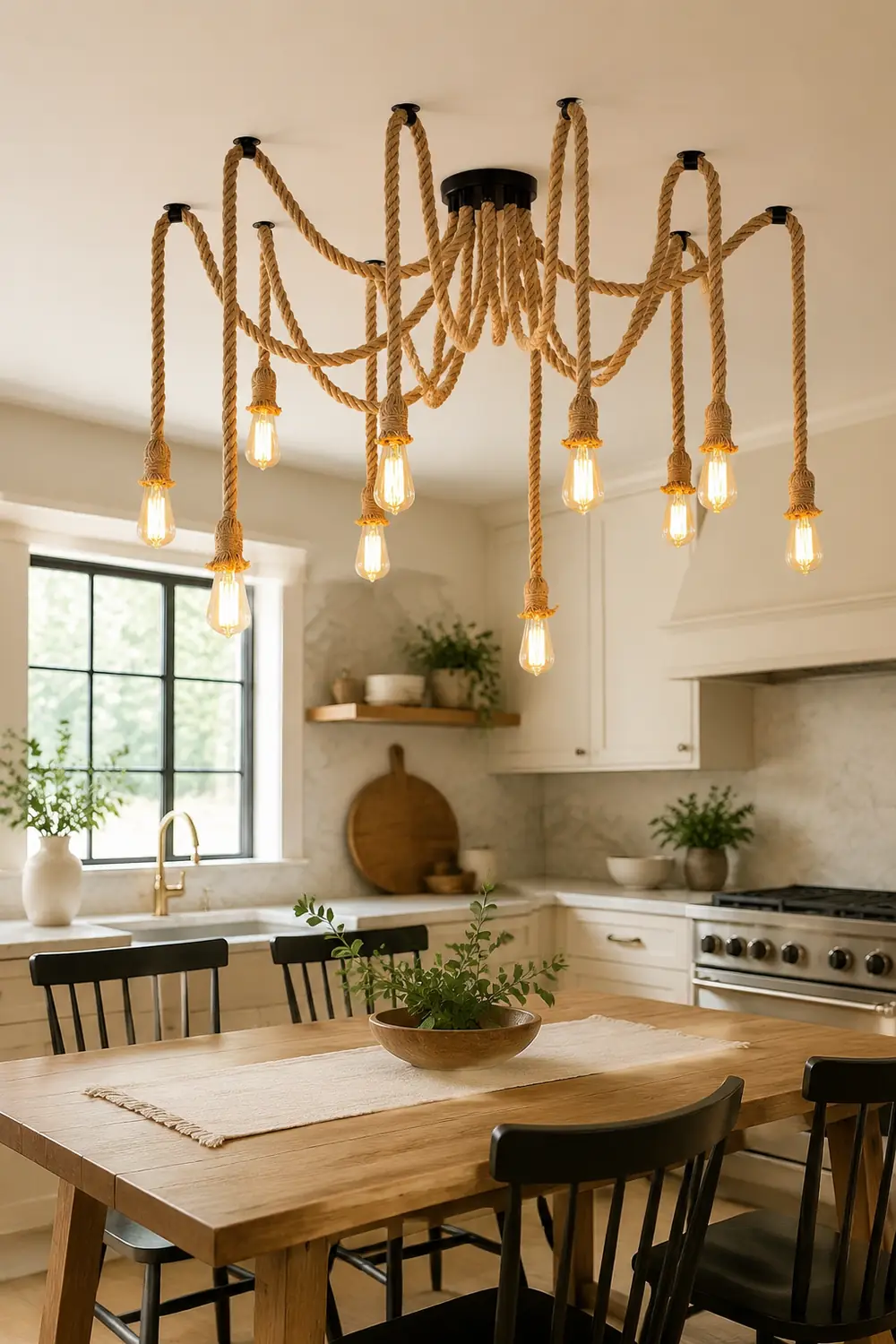 Hemp Rope Scattered Flower Chandelier - Lumpaz