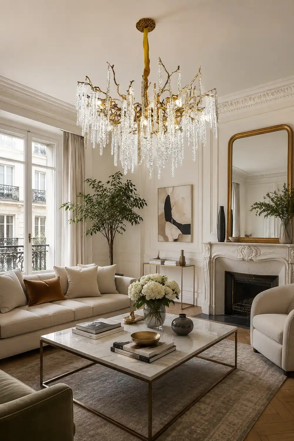 Crystal Icicles Branch Brass Chandelier - Lumpaz