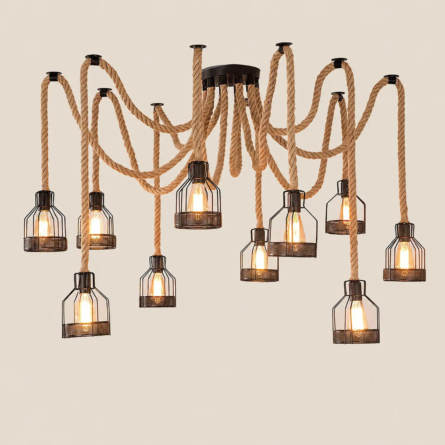 Hemp Rope Scattered Flower Chandelier - Lumpaz
