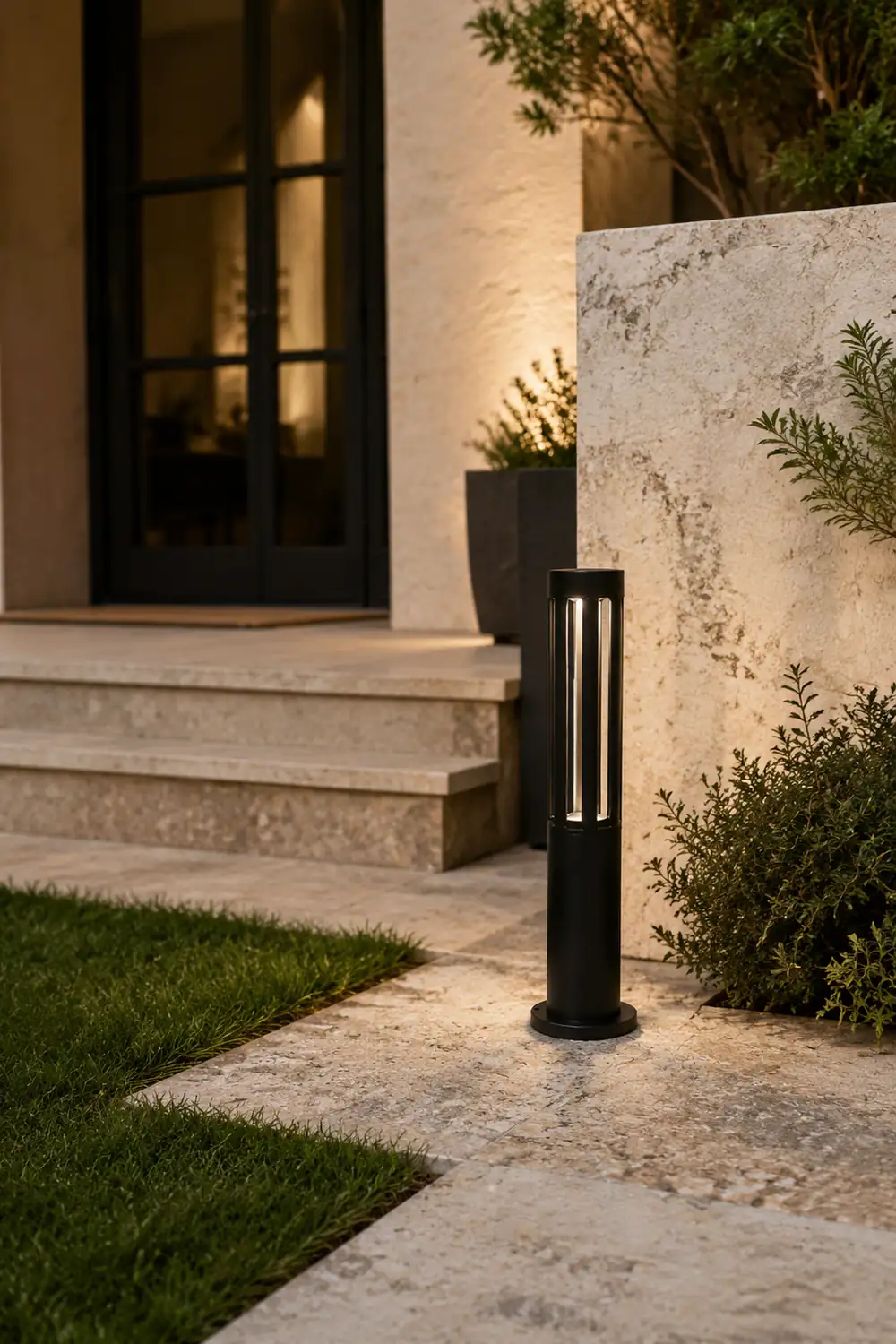 Black Cylindrical Garden Outdoor Light with Solar Panel - Lumpaz