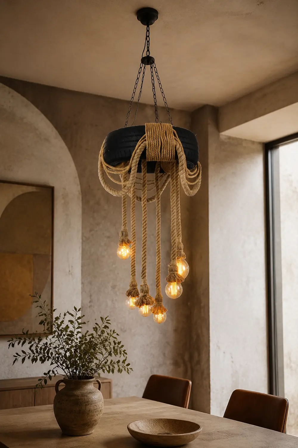 Hemp Rope Industrial Tire Chandelier - Lumpaz