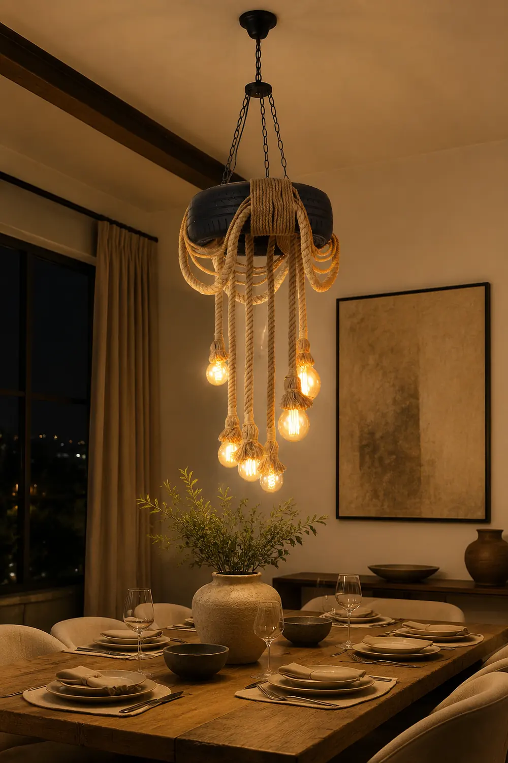 Hemp Rope Industrial Tire Chandelier - Lumpaz