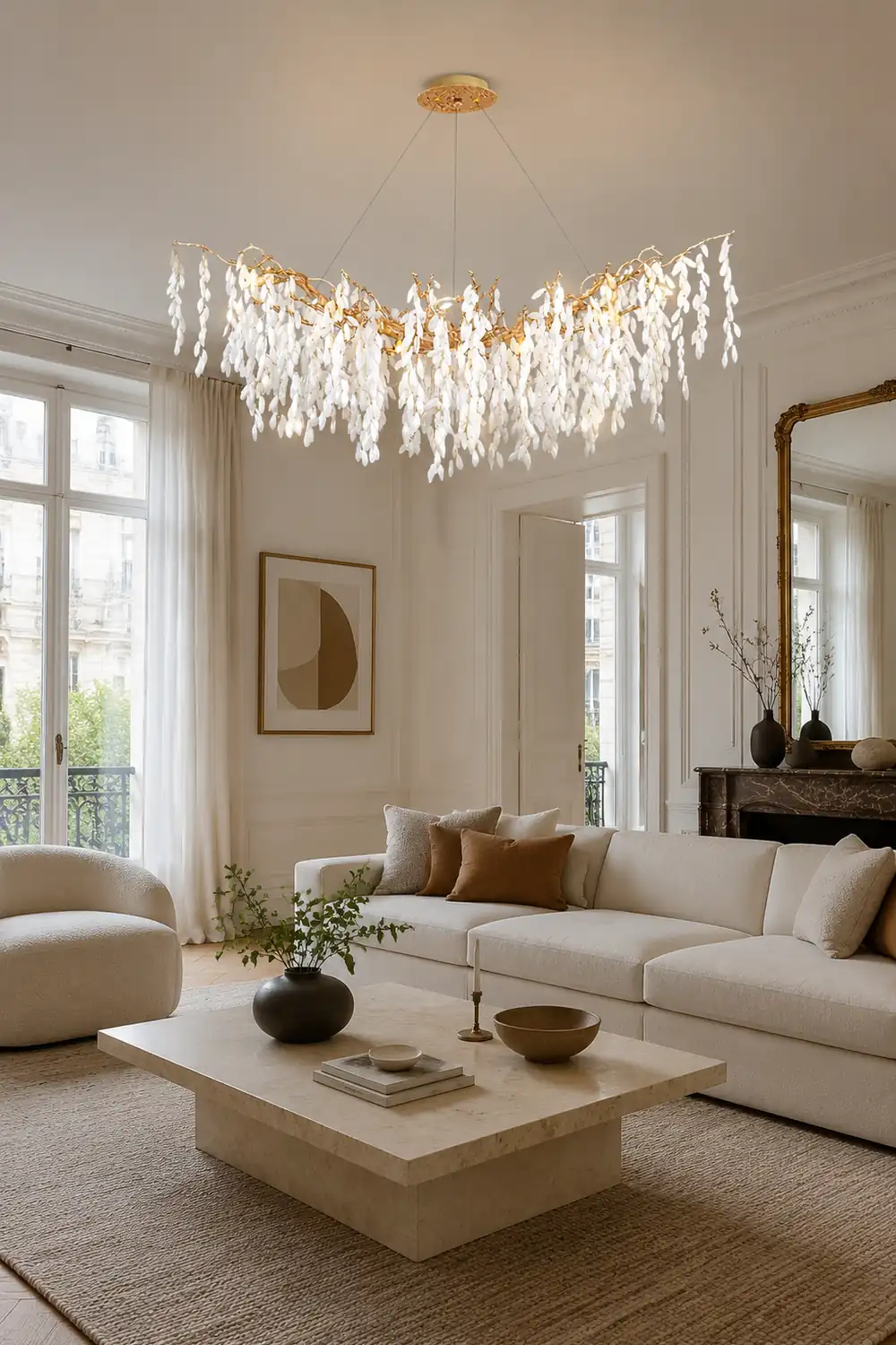 White Jade Branch Brass Chandelier - Lumpaz