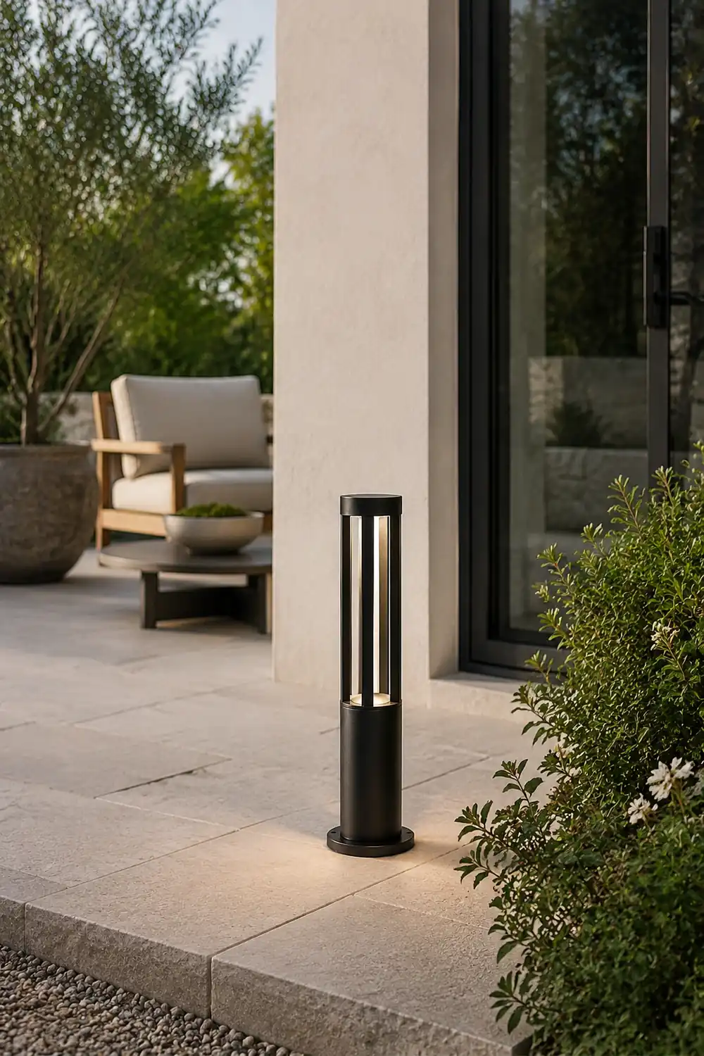 Black Cylindrical Garden Outdoor Light with Solar Panel - Lumpaz