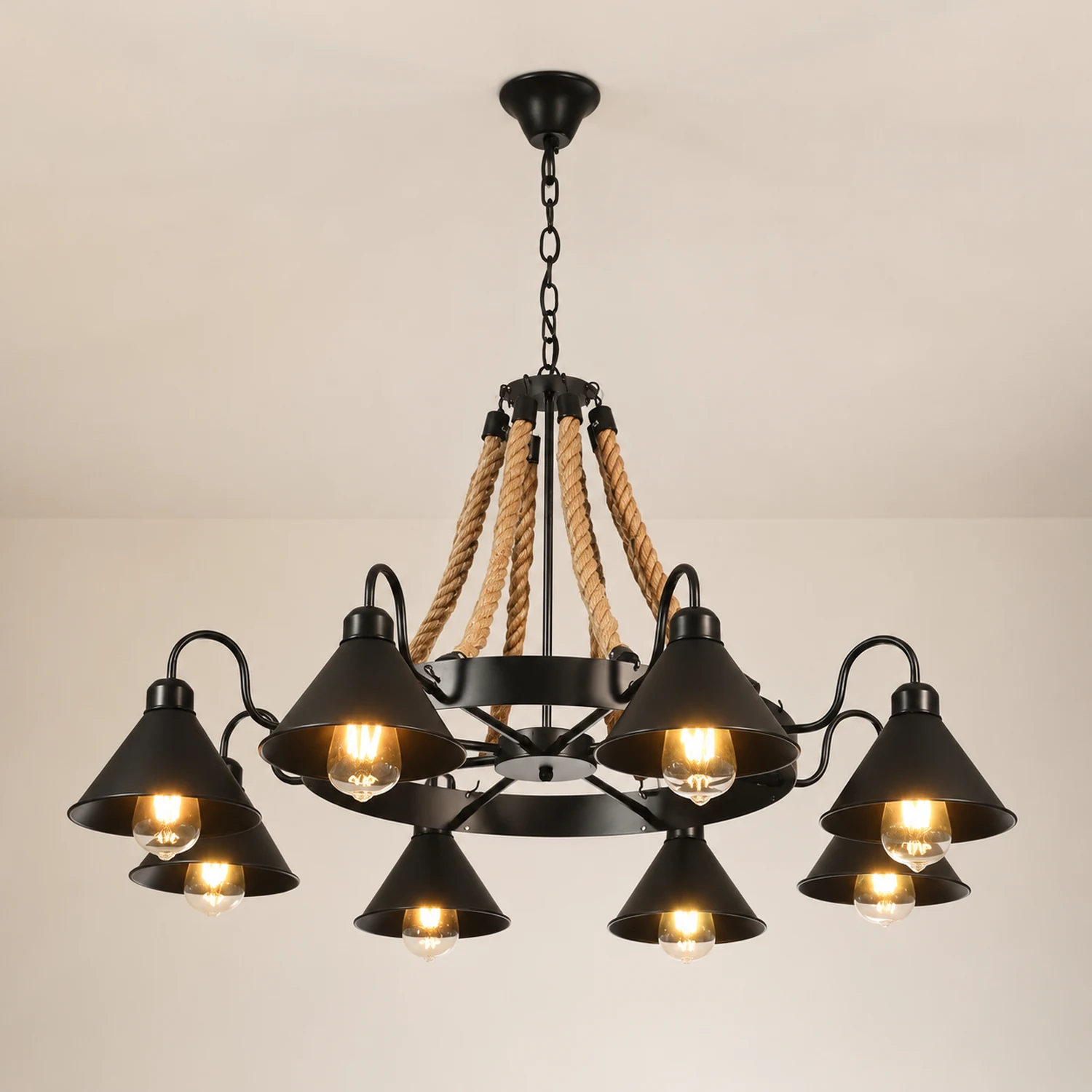 Hemp Rope Industrial Horn Chandelier - Lumpaz