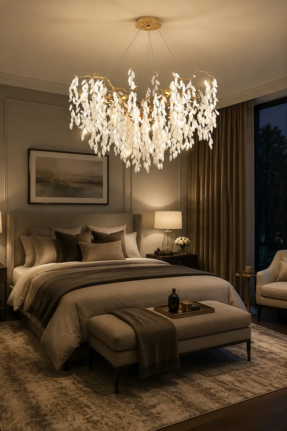 White Jade Branch Brass Chandelier - Lumpaz