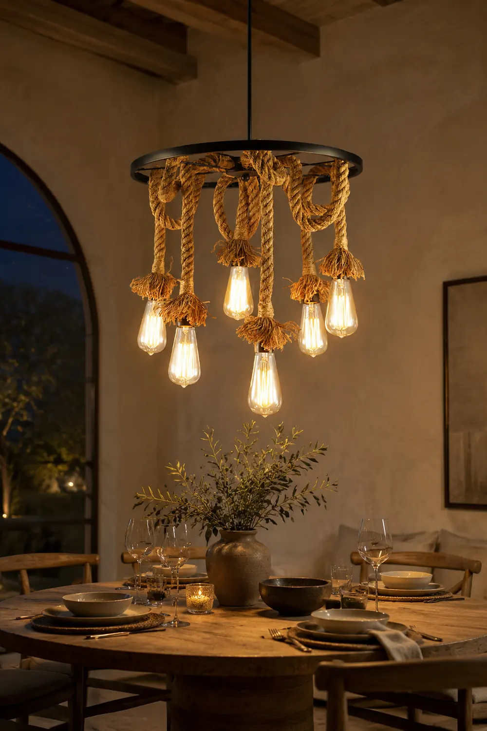 Hemp Rope Industrial Six Head Chandelier - Lumpaz