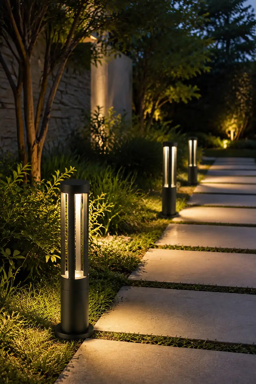 Black Cylindrical Garden Outdoor Light with Solar Panel - Lumpaz