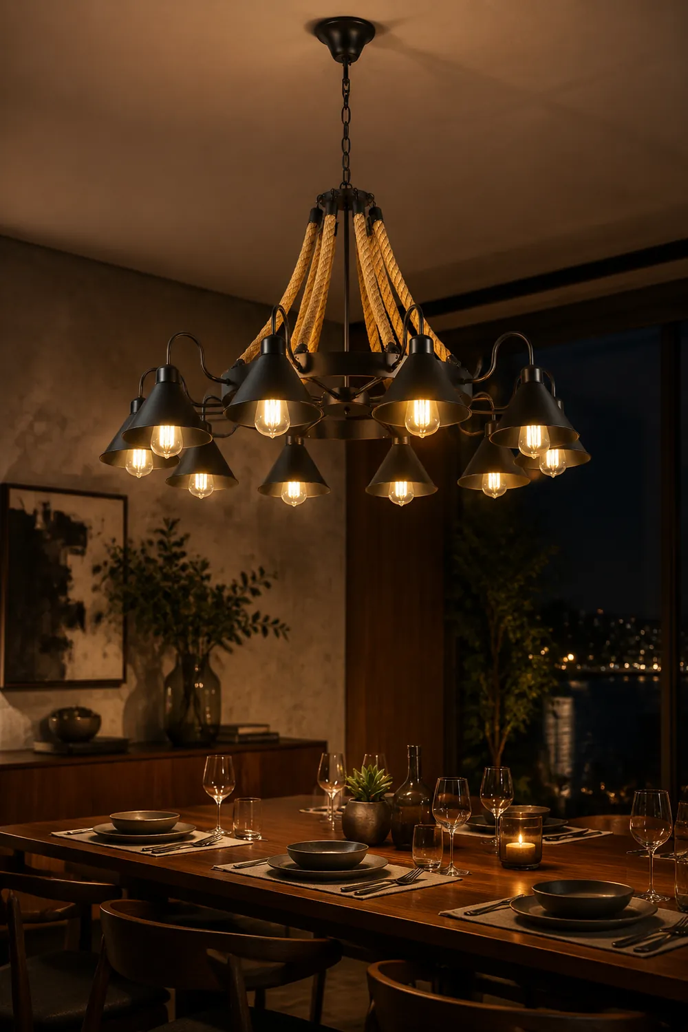 Hemp Rope Industrial Horn Chandelier - Lumpaz