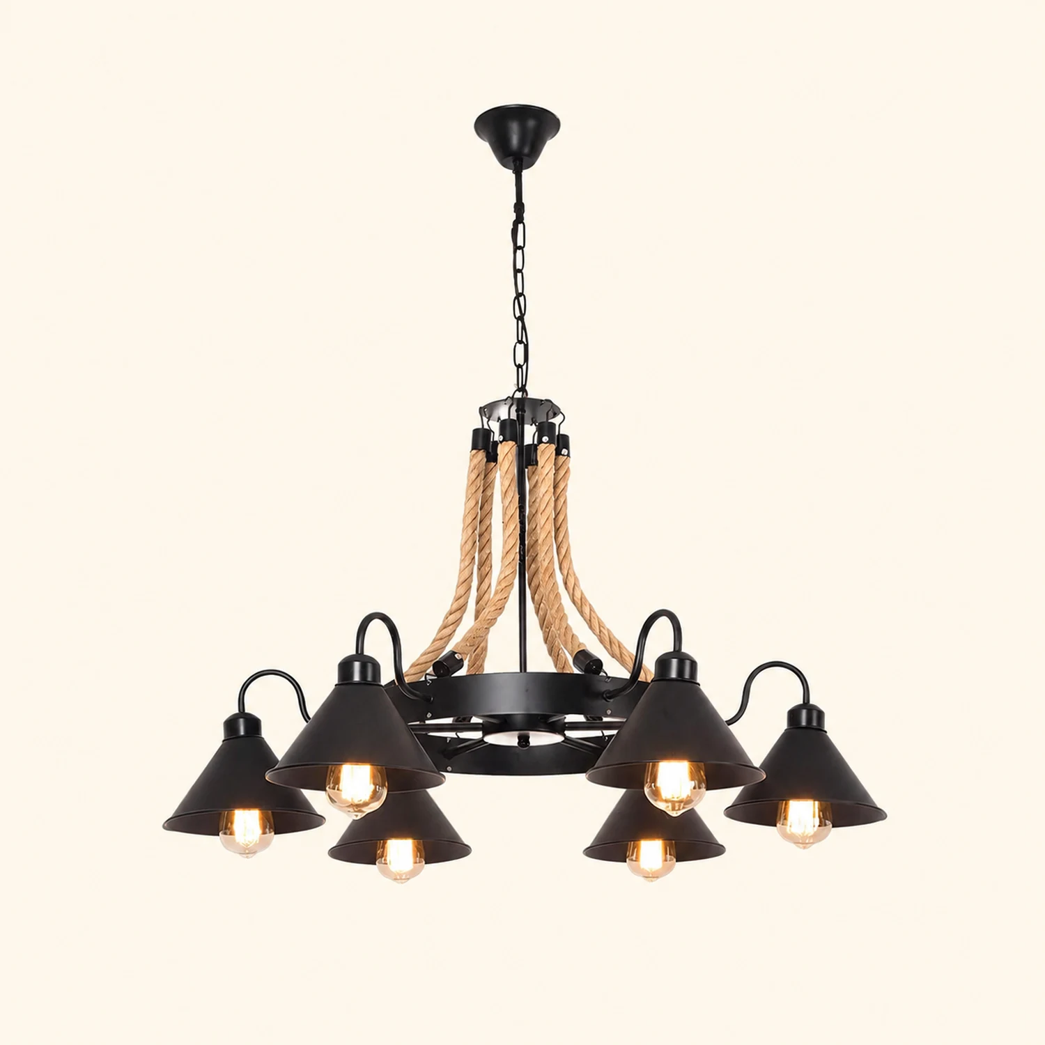 Hemp Rope Industrial Horn Chandelier - Lumpaz