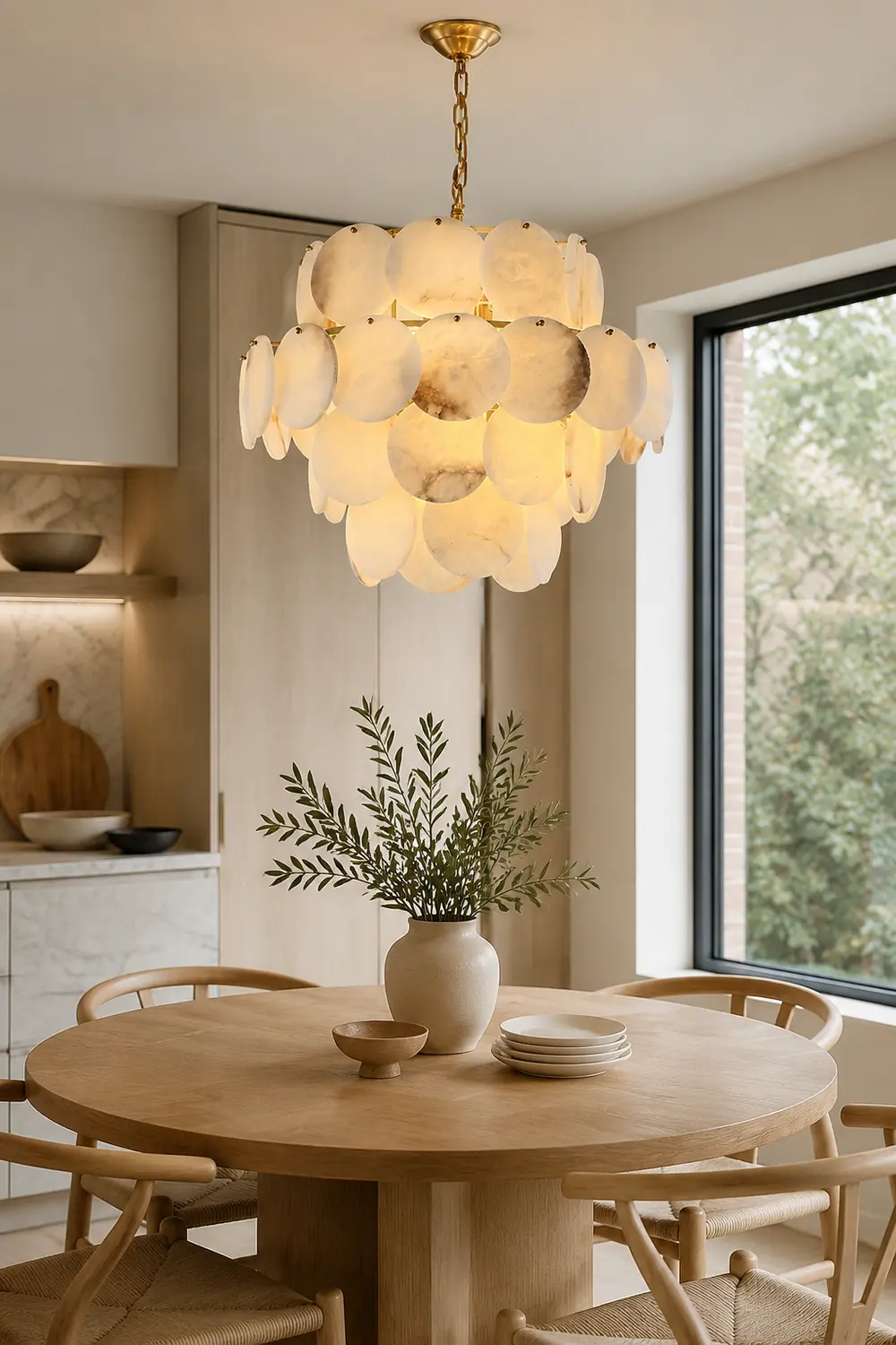 Alabaster Shell Brass Chandelier - Lumpaz