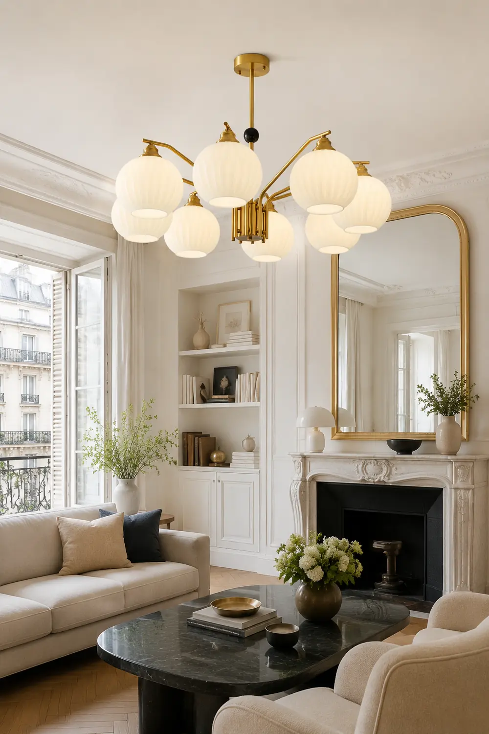 Ribbed Glass Gold Chandelier - Lumpaz