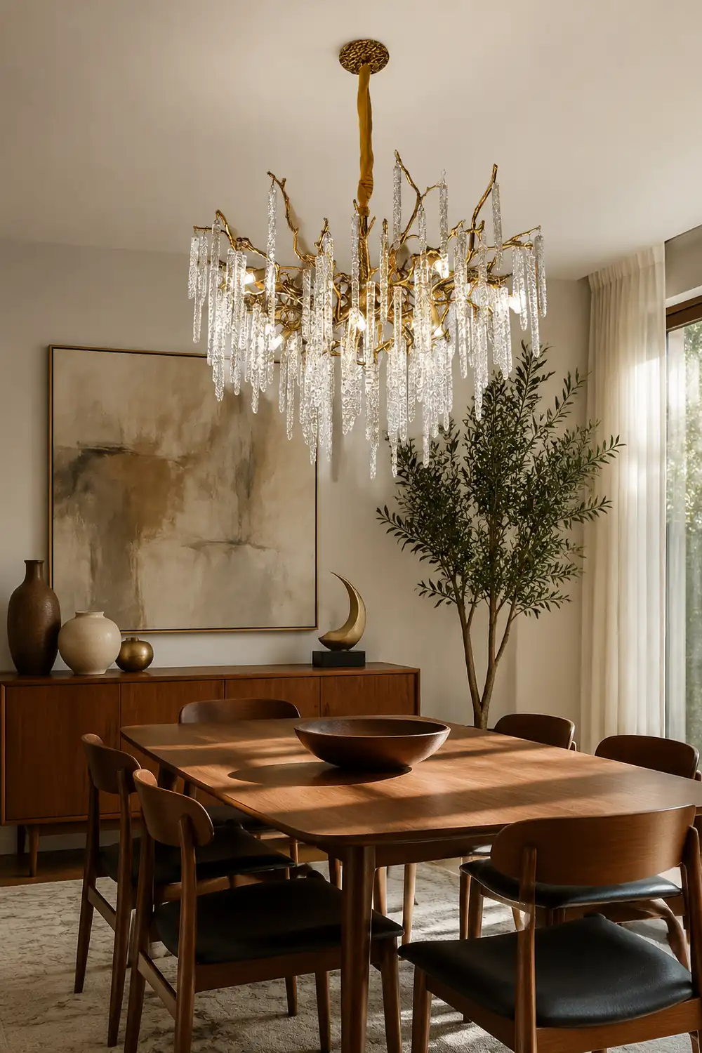 Crystal Icicles Branch Brass Chandelier - Lumpaz