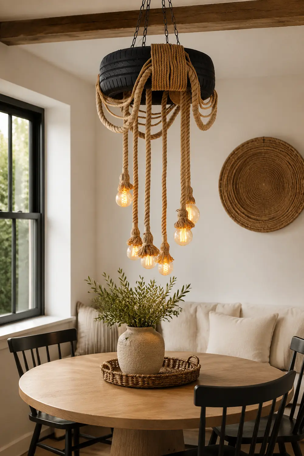 Hemp Rope Industrial Tire Chandelier - Lumpaz