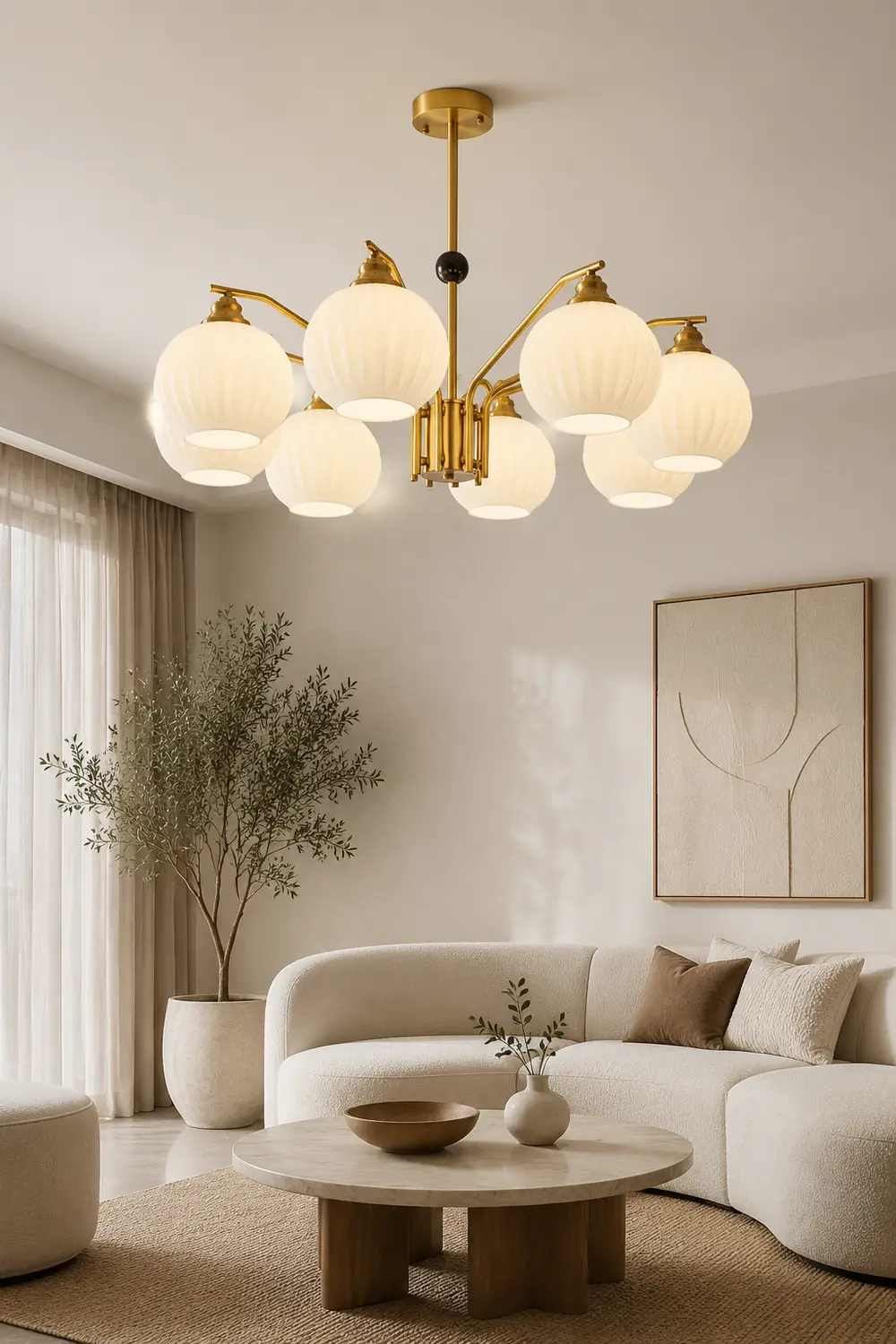 Ribbed Glass Gold Chandelier - Lumpaz