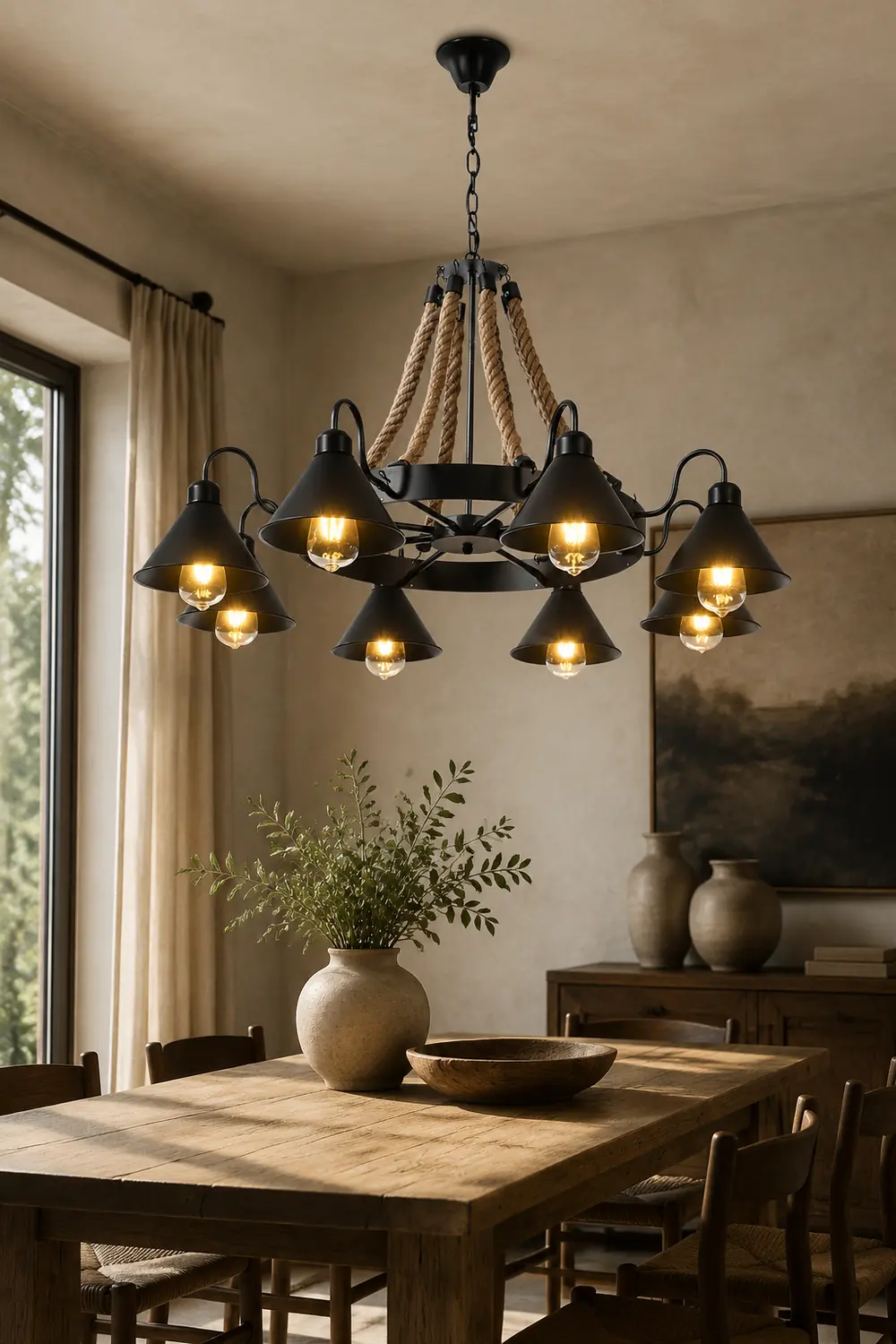 Hemp Rope Industrial Horn Chandelier - Lumpaz
